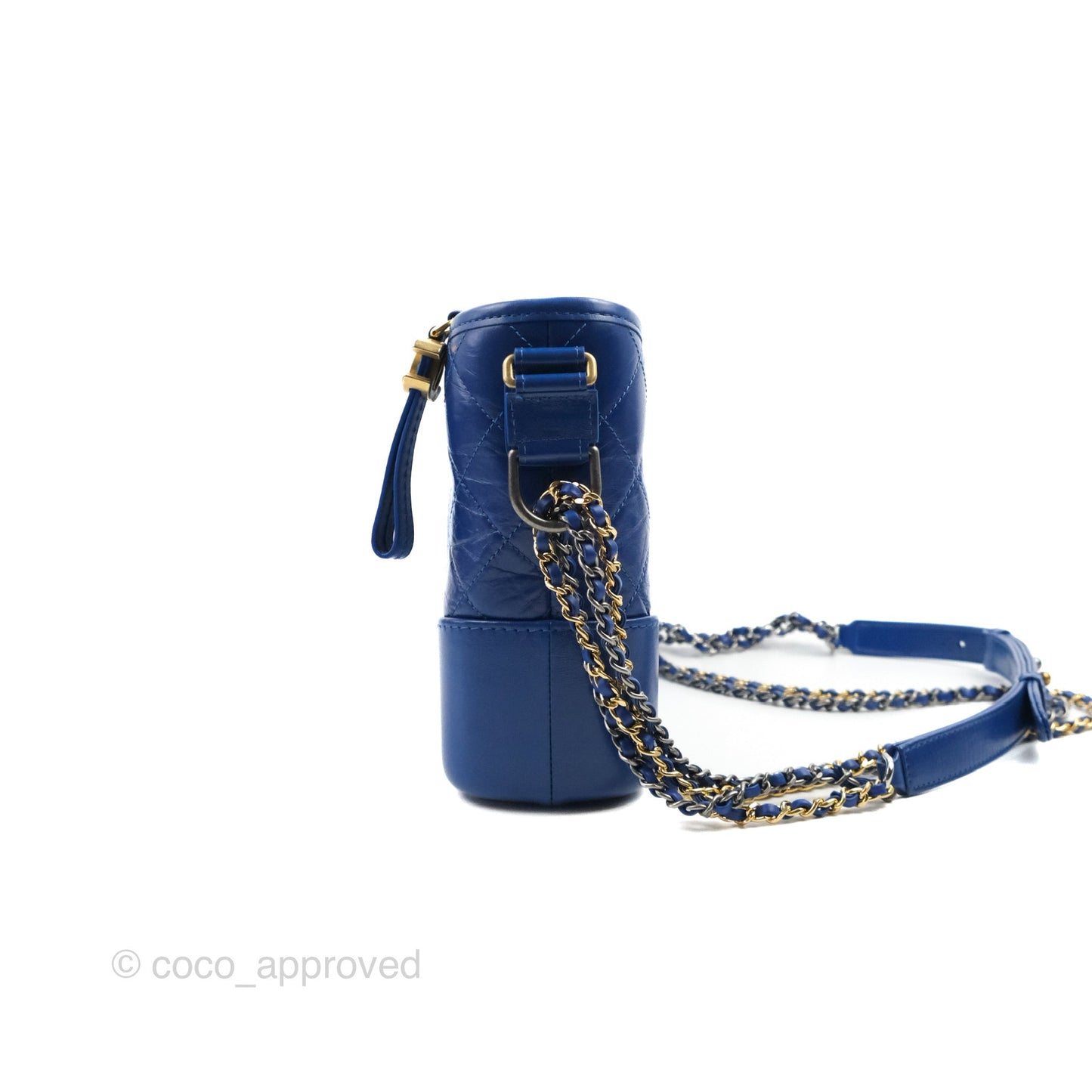 Chanel New Medium Gabrielle Blue Logo Handle Aged Calfskin Mixed Hardware