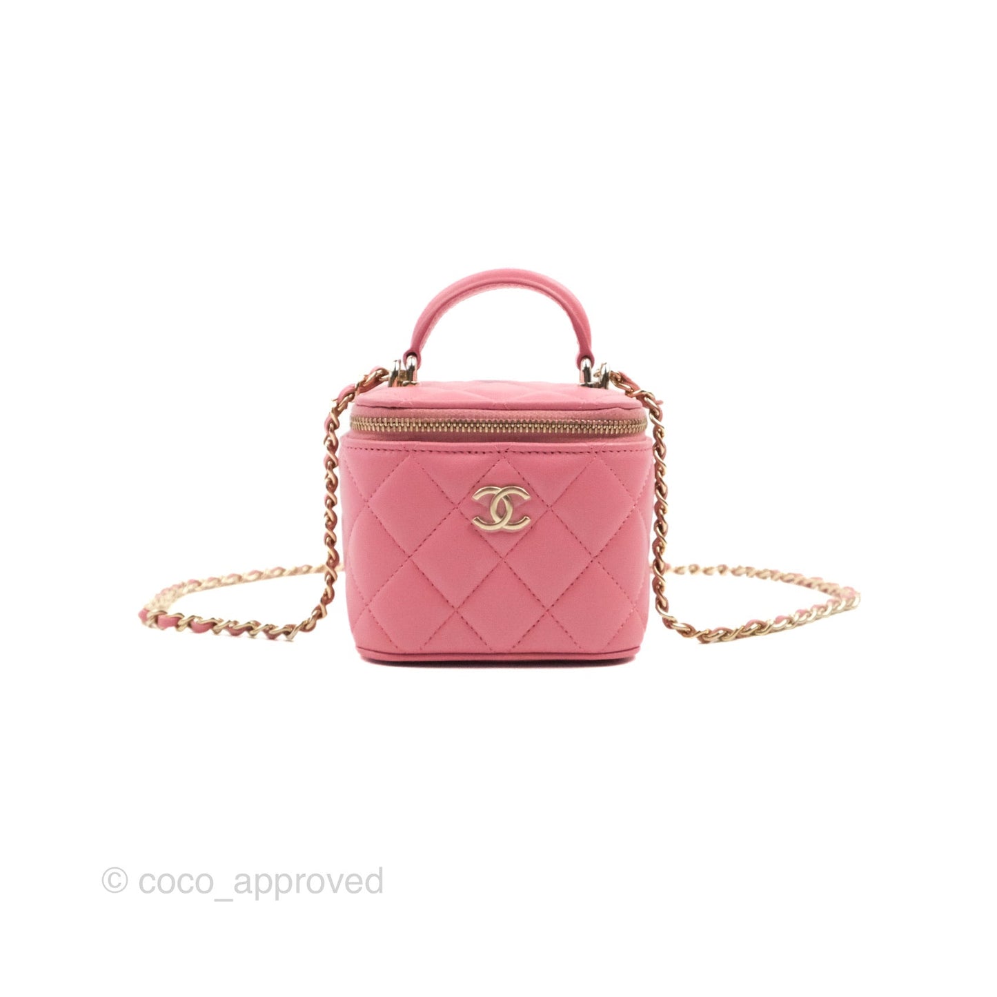 Chanel Mini Top Handle Vanity With Chain Pink Lambskin Gold Hardware
