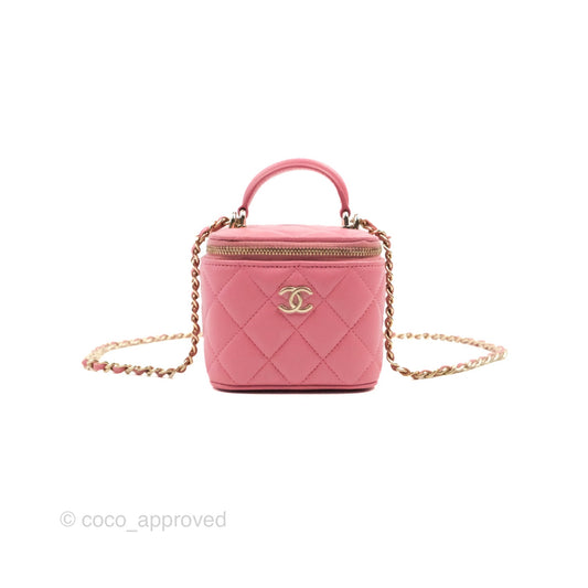 Chanel Mini Top Handle Vanity With Chain Pink Lambskin Gold Hardware