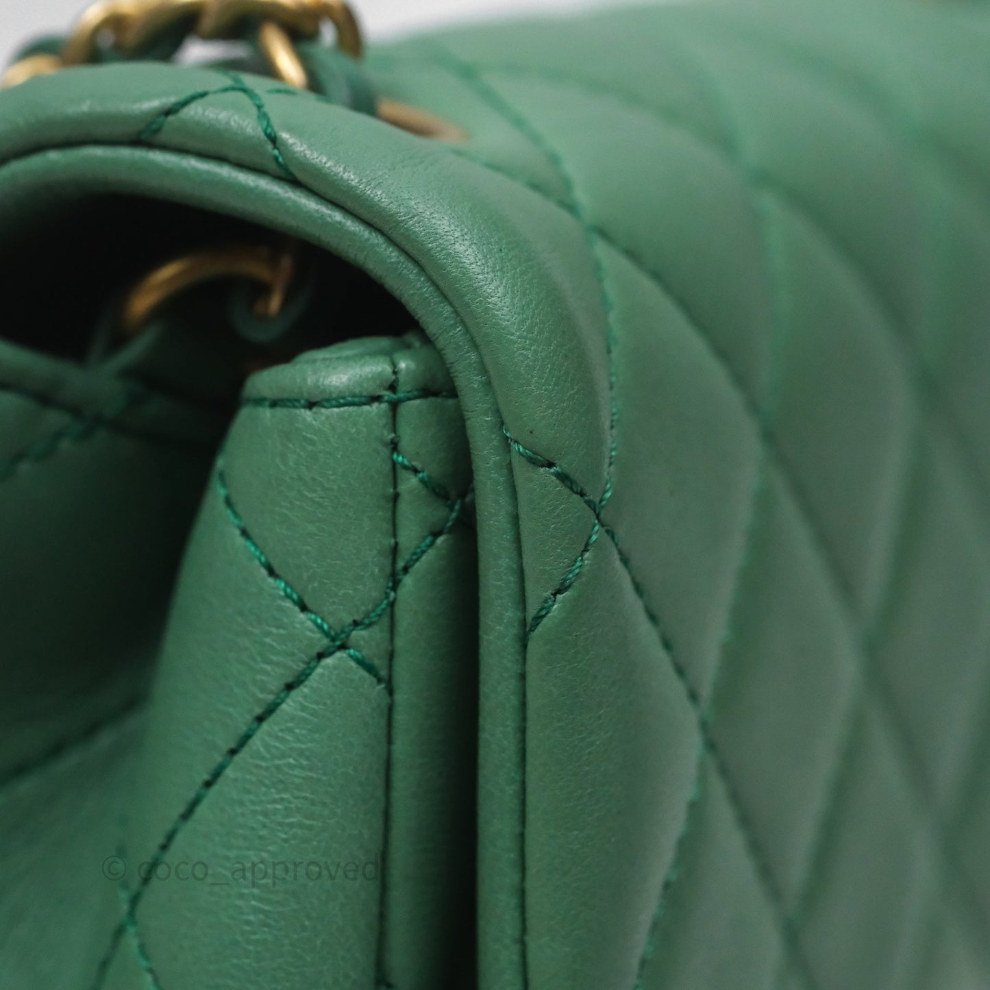Chanel Pearl Crush Mini Square Quilted Green Lambskin Aged Gold Hardware