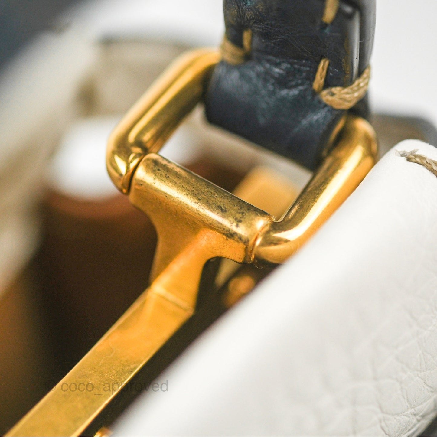 Fendi Mini Peekaboo Bag Contrast Stitch Off White/Navy Grained Leather Gold Hardware