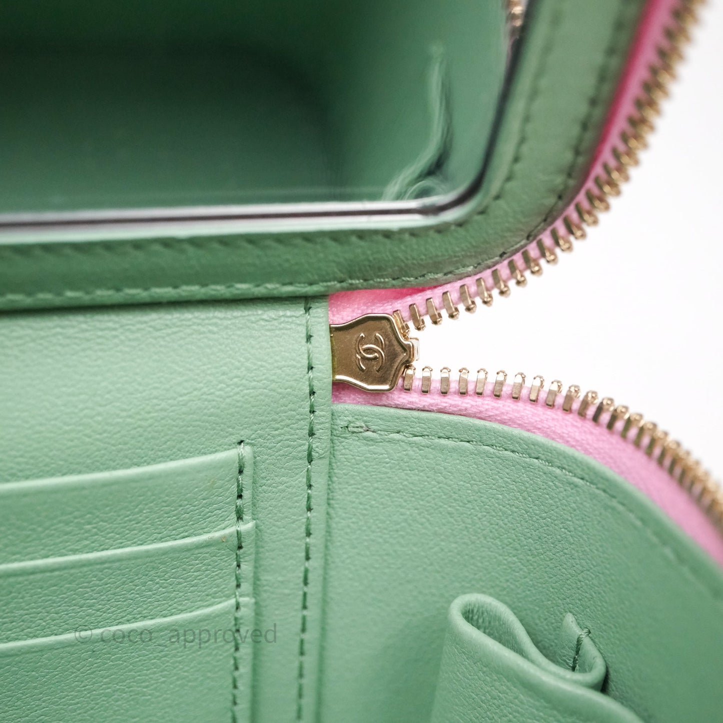 Chanel Vanity Rectangular Top Handle Pink Mint Green Lambskin Gold Hardware