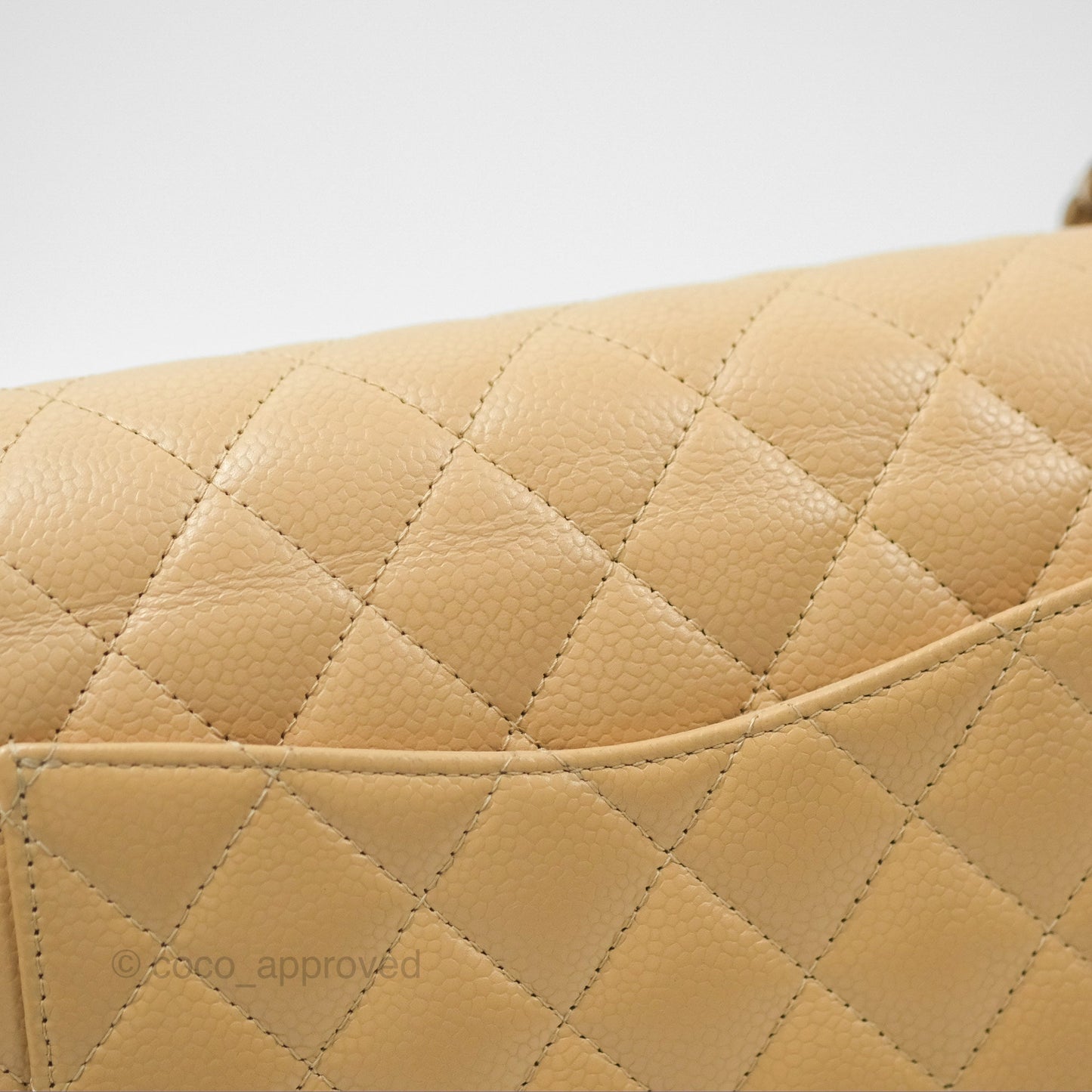 Chanel Classic M/L Medium Flap Quilted Beige Caviar Silver Hardware