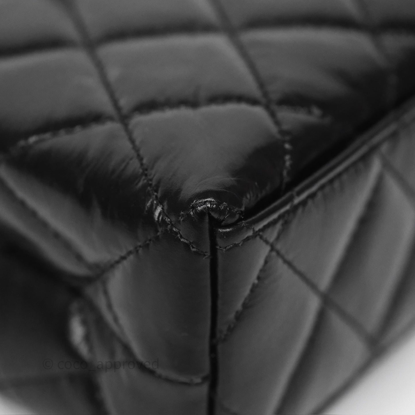 Chanel Kelly Bag Quilted Black Shiny Crumpled Calfskin Aged Gold Hardware