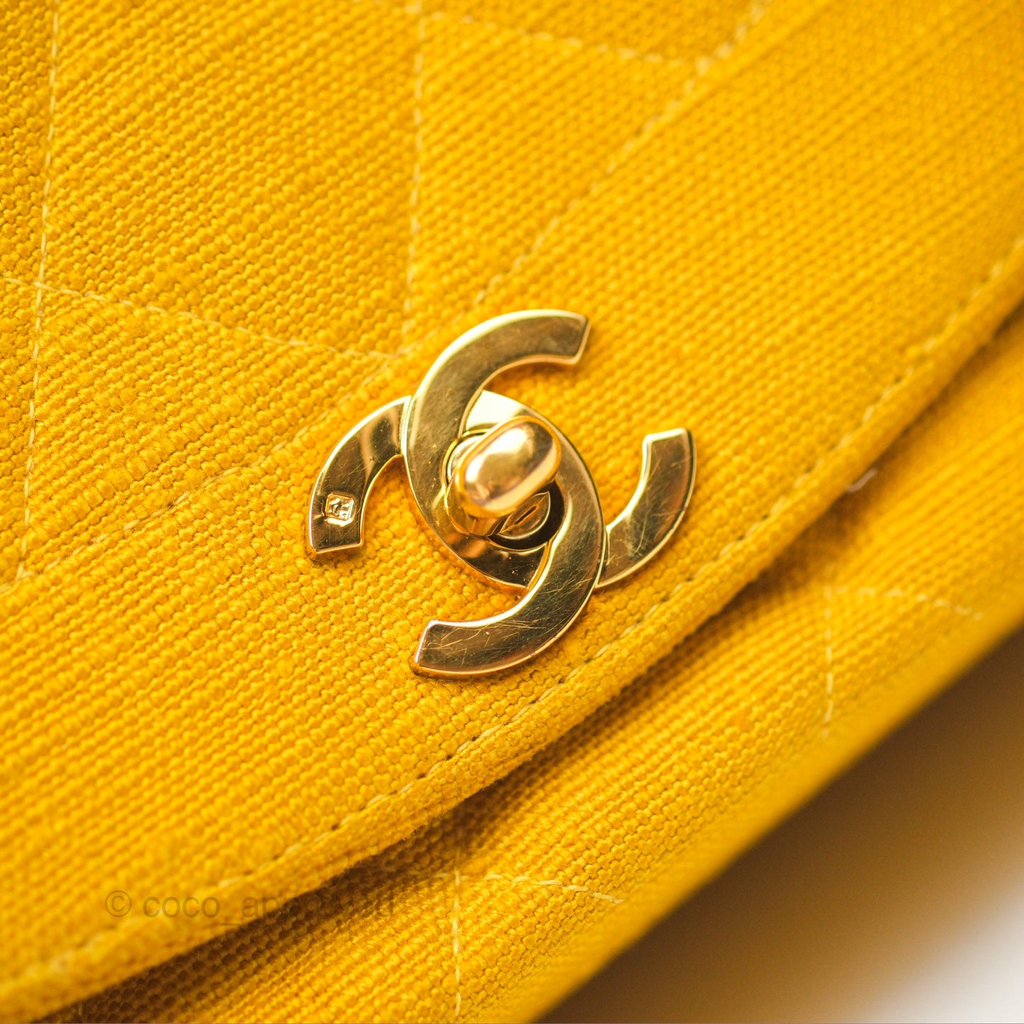 Chanel Vintage Small Classic Diana Flap Bag Yellow Linen Fabric 24K Gold Hardware
