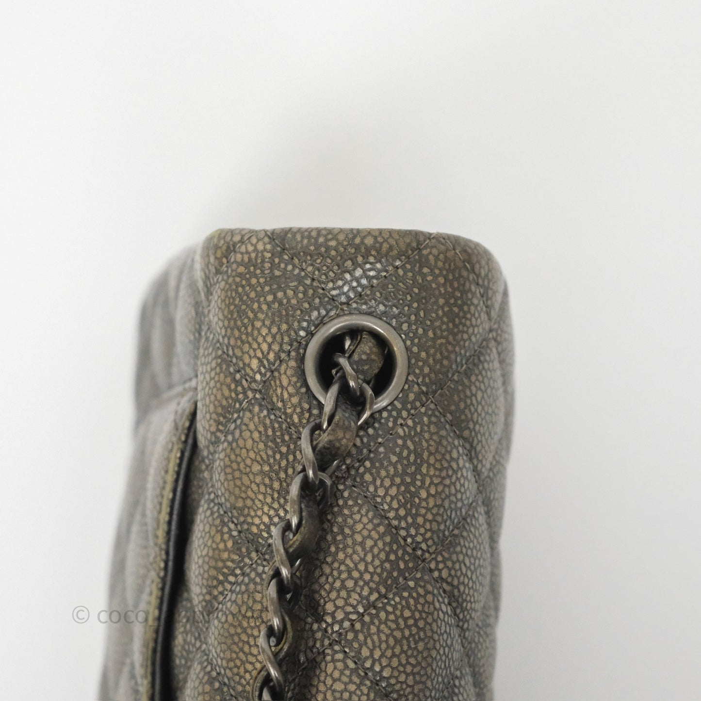Chanel Mini Rectangular Quilted Metallic Grey Caviar Ruthenium Hardware