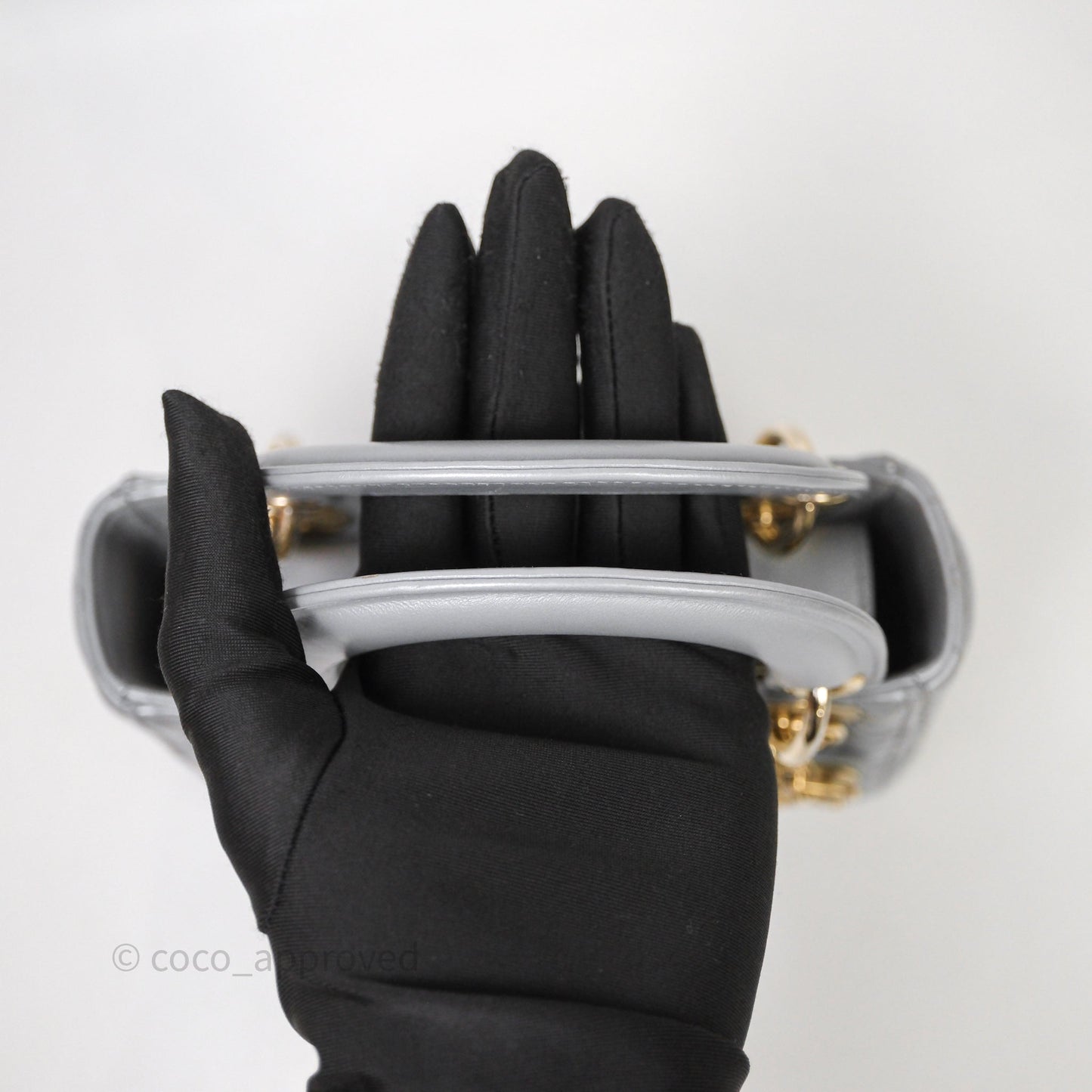 Christian Dior Mini Lady Dior Iridescent Grey Lambskin Cannage Gold Hardware