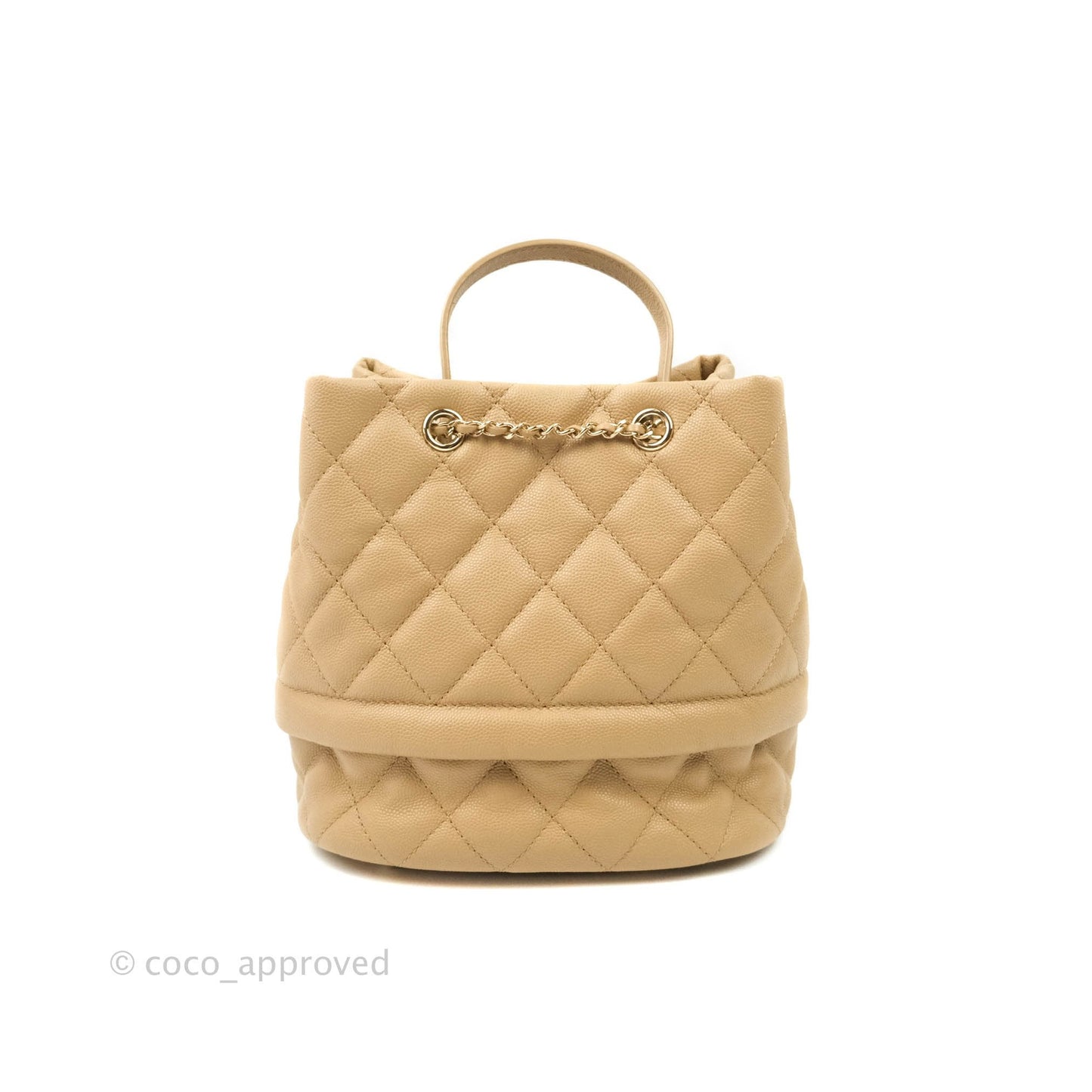 Chanel Caviar Quilted Rolled Up Bucket Drawstring Bag Beige Gold Hardware 19B