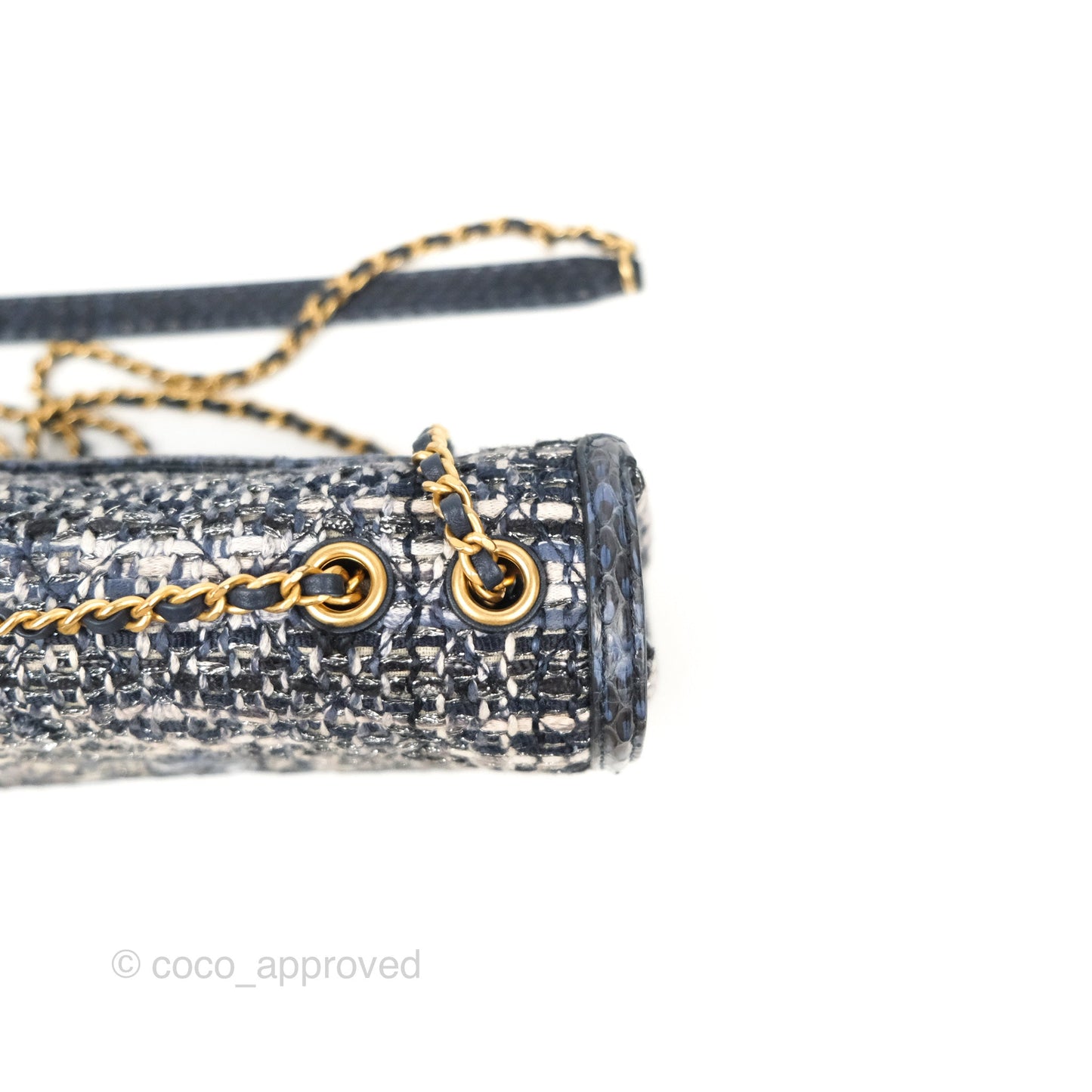 Chanel Quilted Small CC Filigree Flap Navy Tweed Python 18S