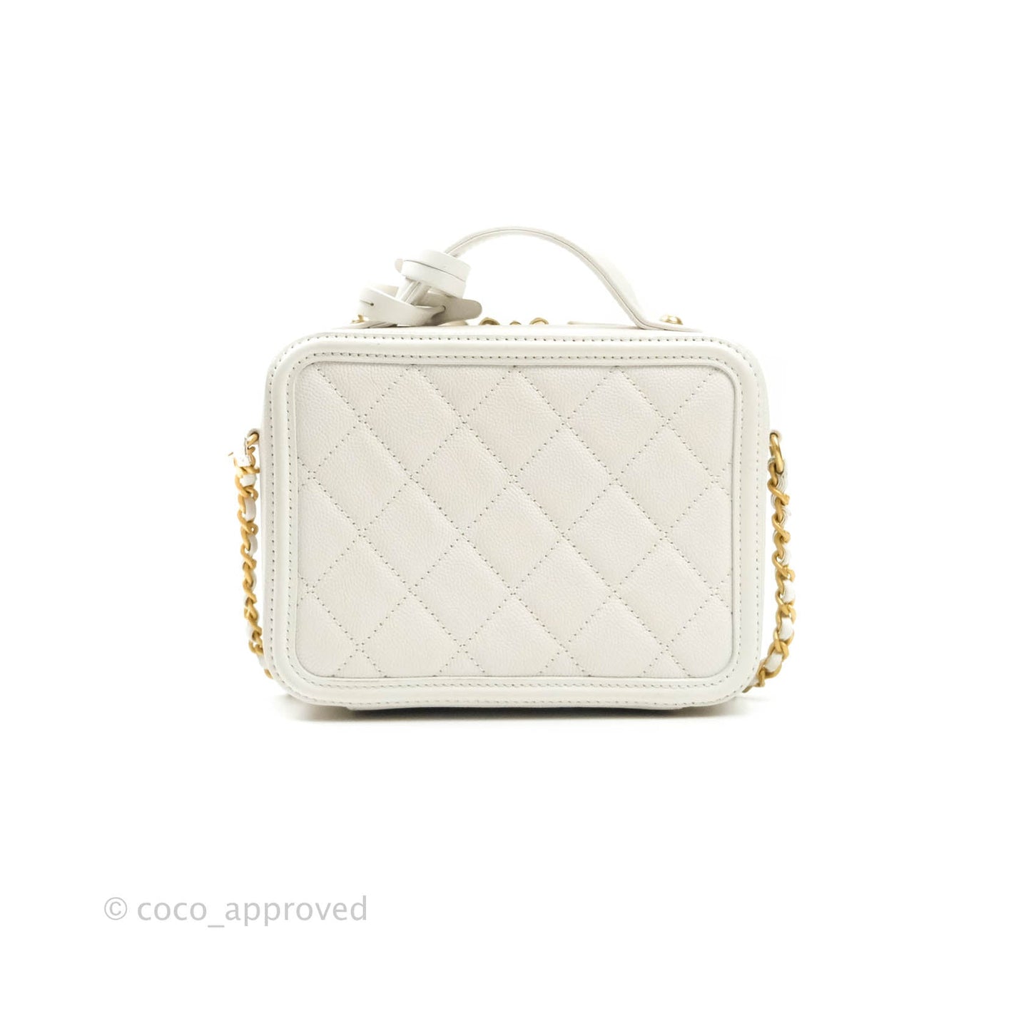 Chanel Quilted Small CC Filigree Vanity Case White Caviar