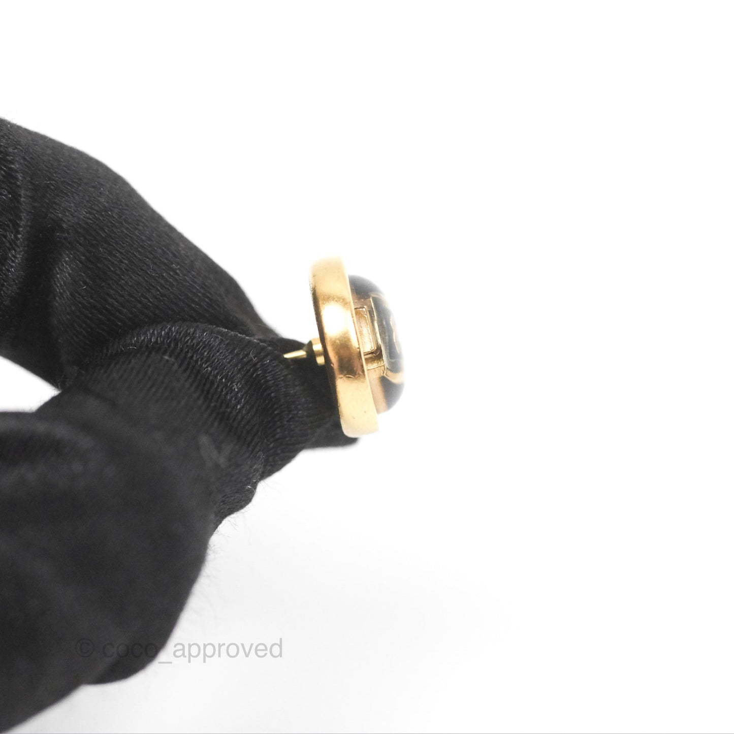 Chanel Round Black CC Perfume Bottle Earrings Gold Tone 20B