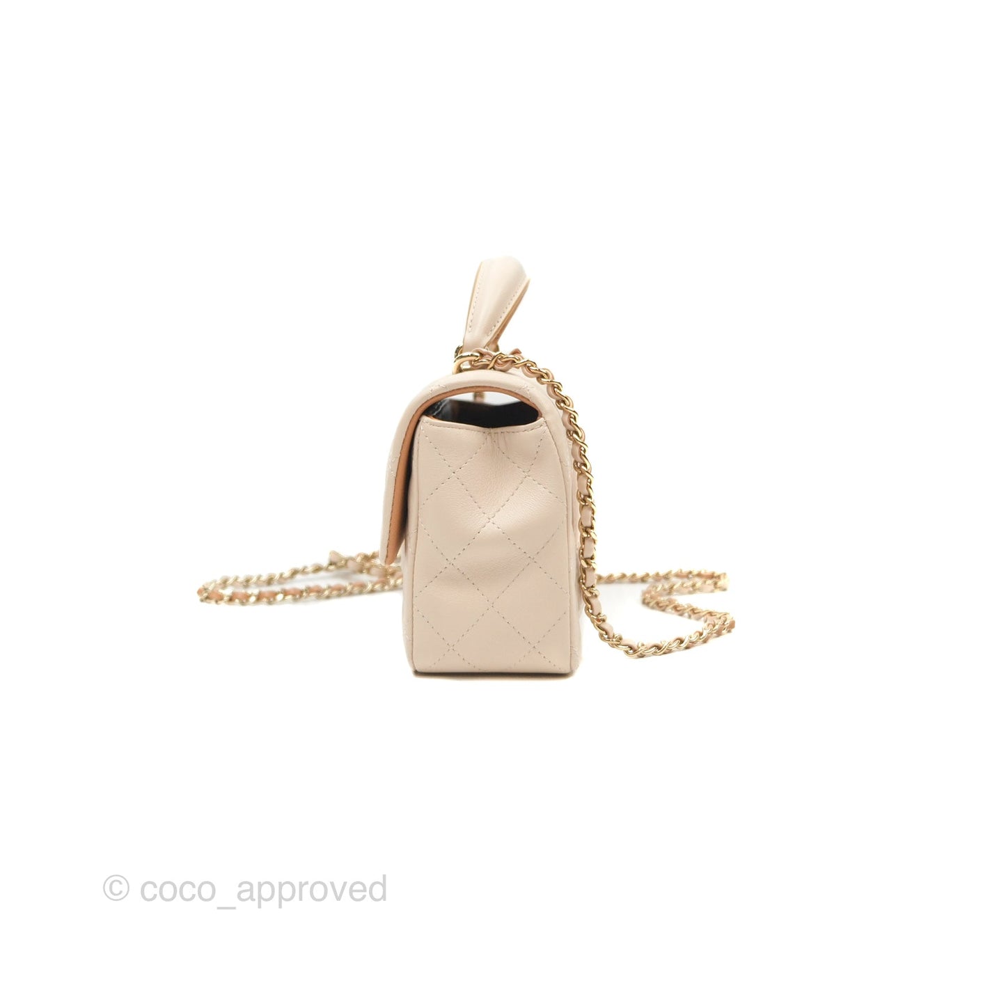 Chanel Top Handle Mini Rectangular Flap Bag Ecru/Beige Lambskin Gold Hardware 23P
