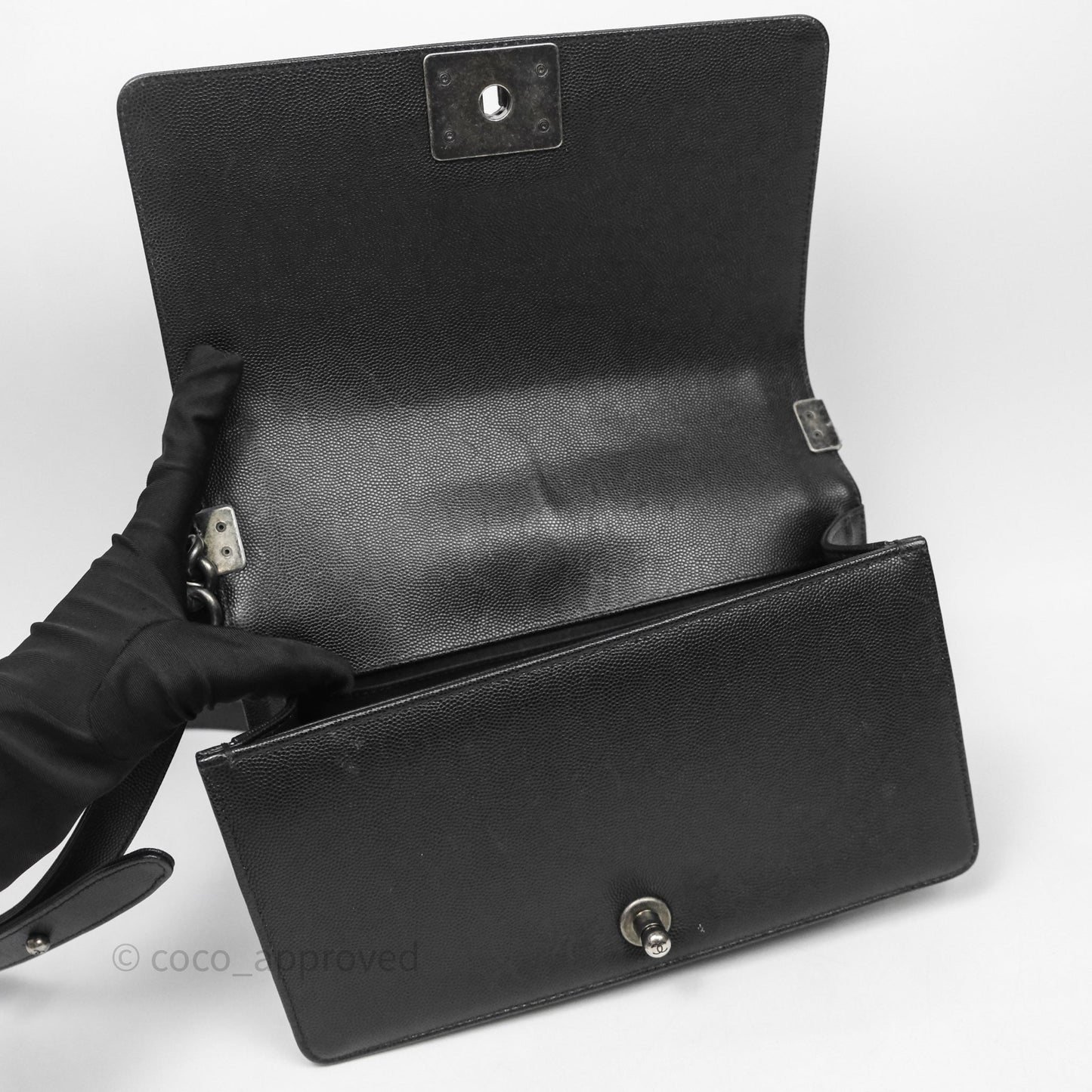 Chanel Medium Boy Quilted Black Caviar Ruthenium Hardware