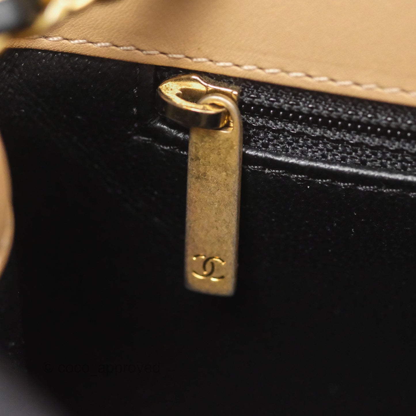 Chanel Small CC Filigree Flap Quilted Beige Black Caviar