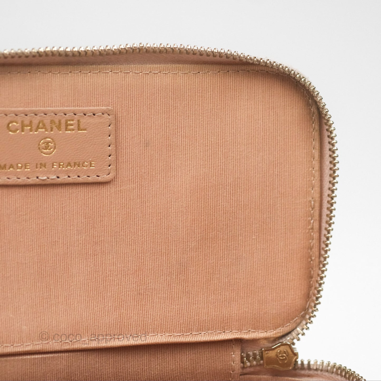 Chanel Vanity Rectangular Top Handle Beige Lambskin Aged Gold Hardware