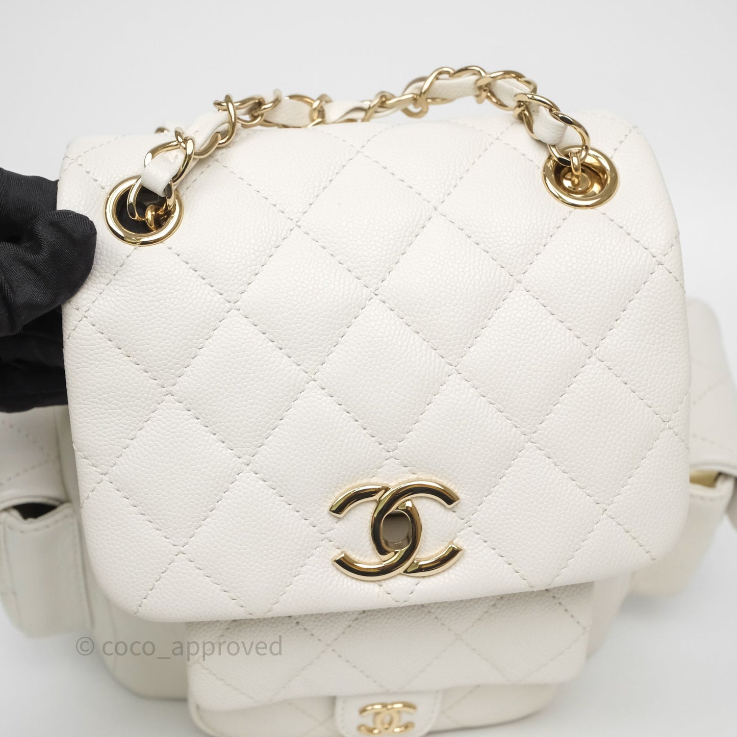 Chanel Duma Backpack White Caviar Gold Hardware 23K
