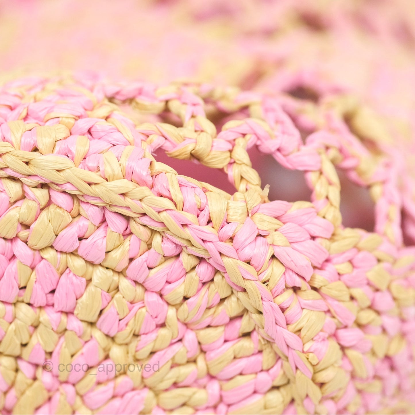 Chanel Coco Beach Bag Raffia Effect Braided Pink Beige Gold Hardware 24A