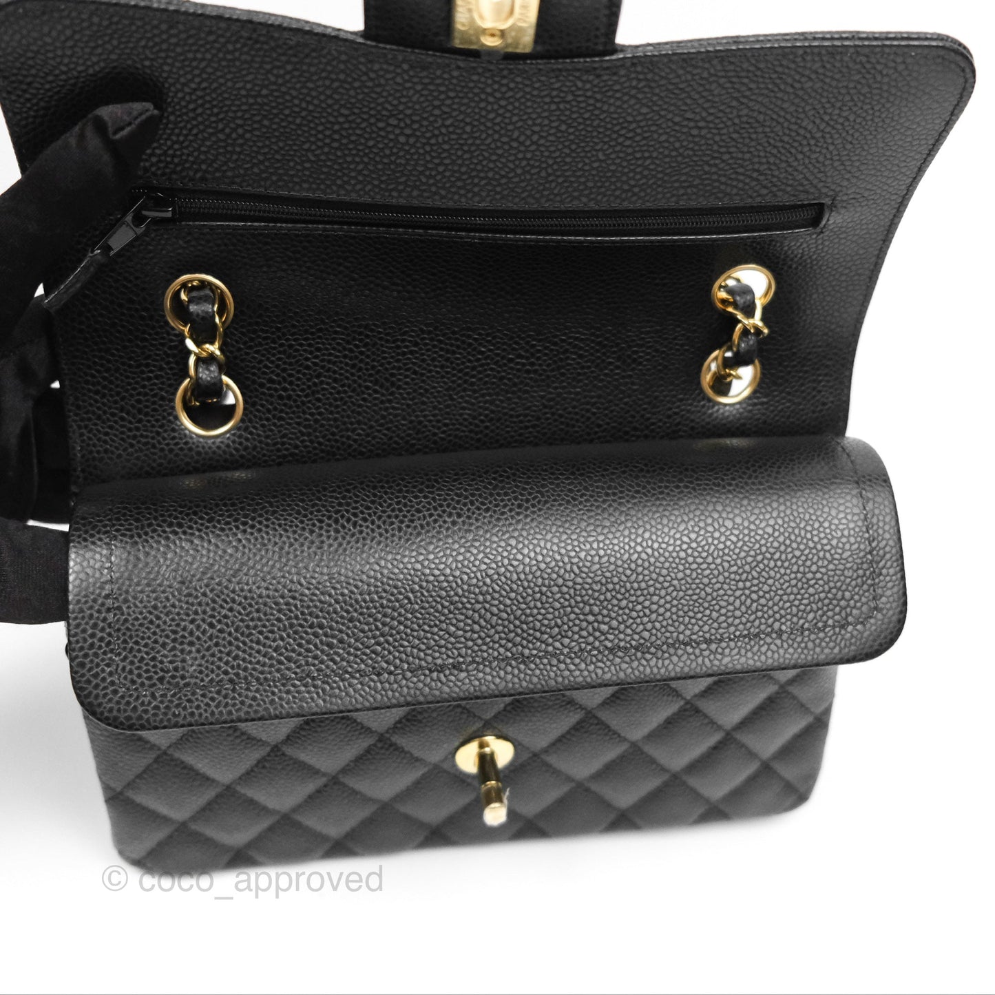 Chanel Small Classic Flap Quilted Black Caviar Gold Hardware