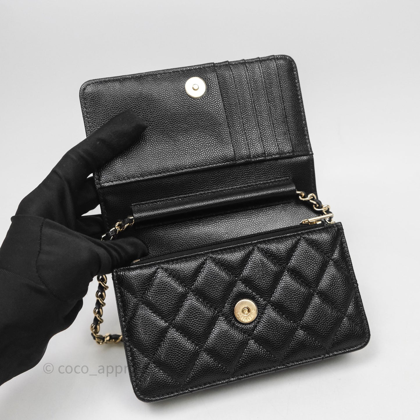 Chanel Quilted Mini Wallet on Chain WOC Black Caviar Gold Hardware