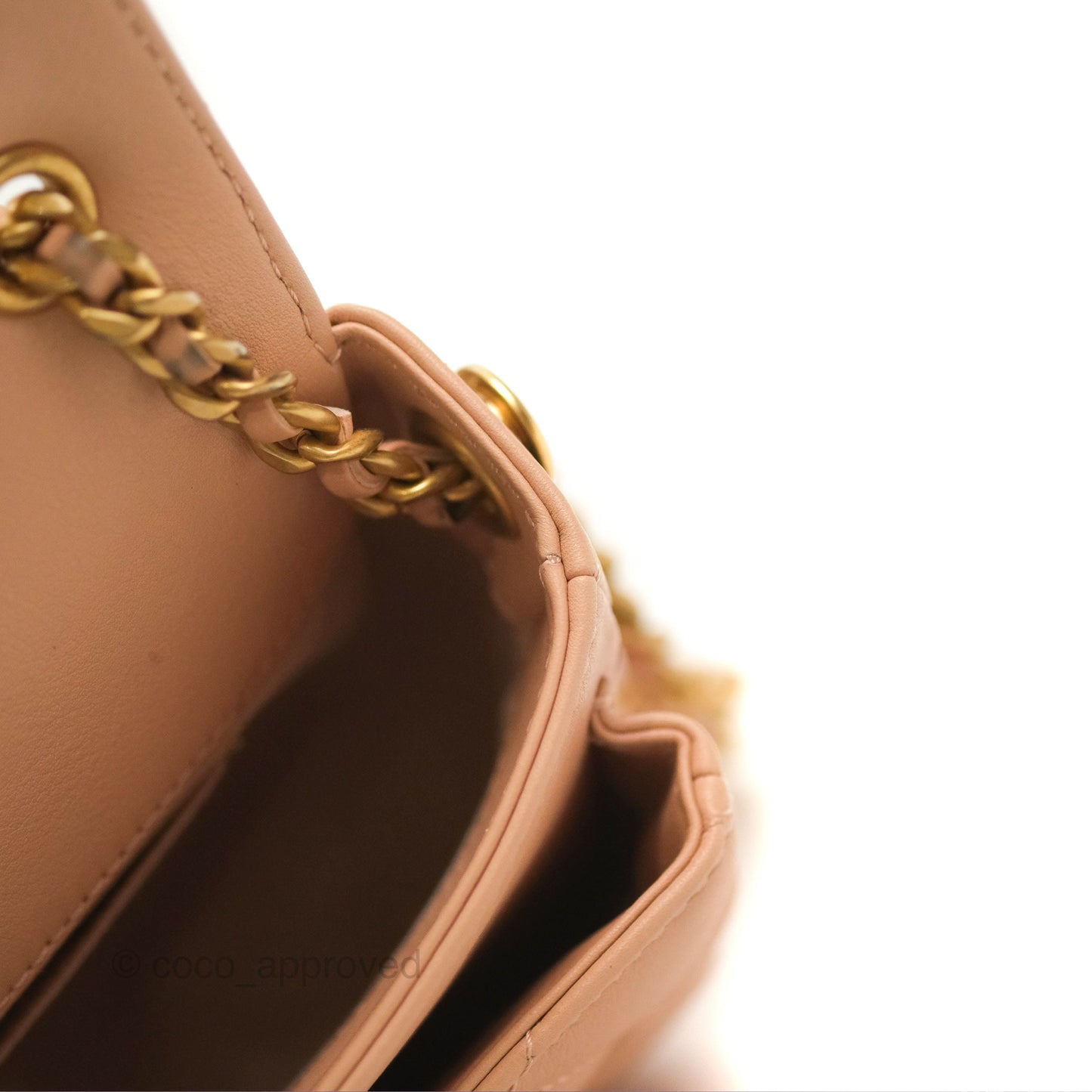 Chanel Messenger Bag Beige Pink Calfskin Aged Gold Hardware