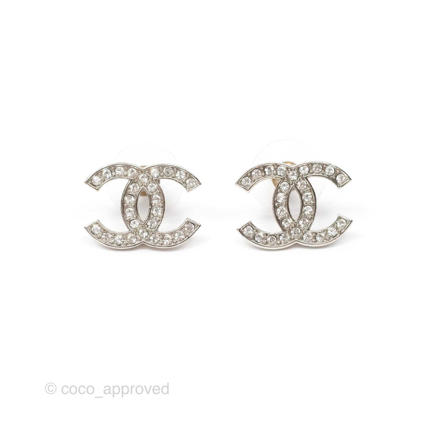 Chanel Crystal CC Earrings Silver Tone 23K