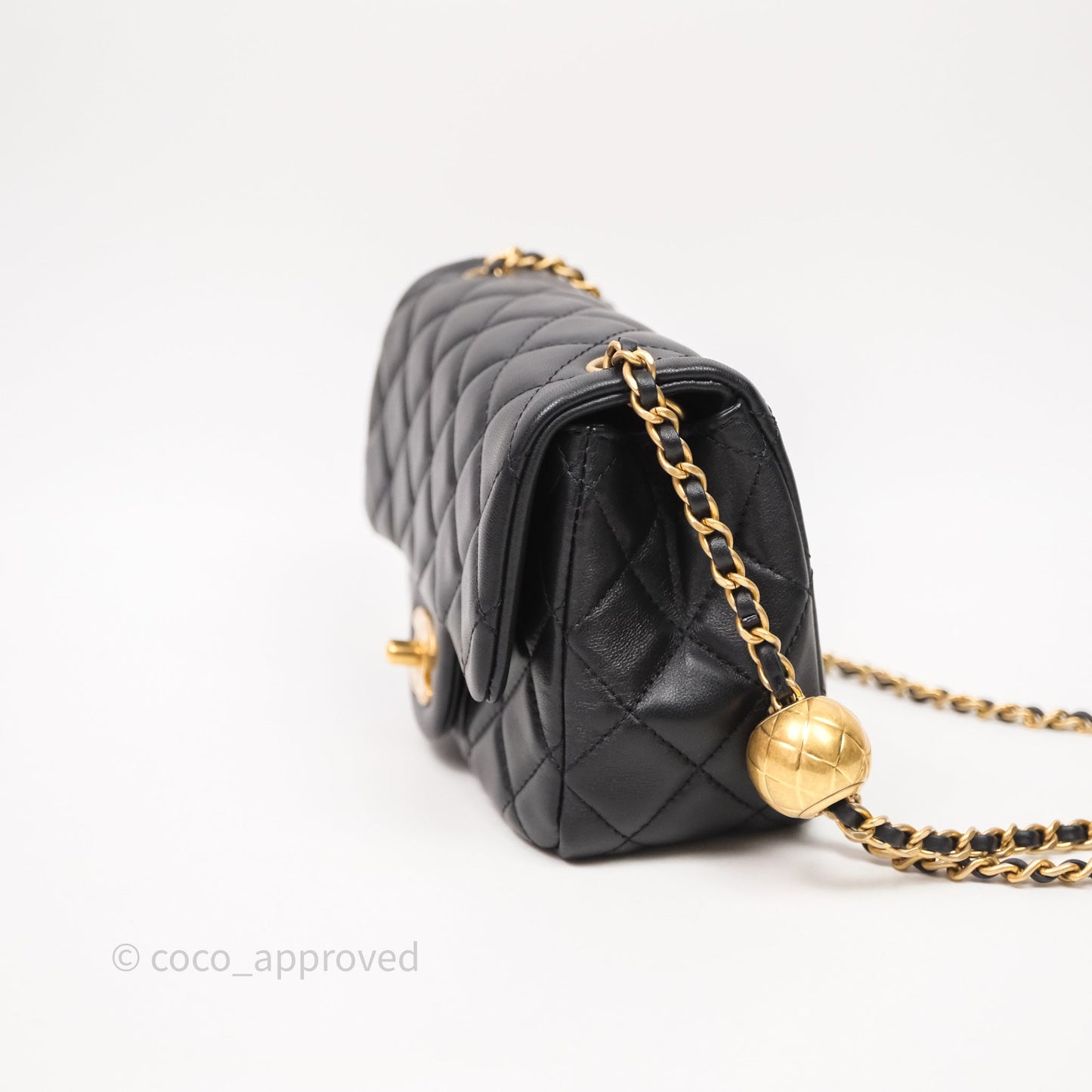 Chanel Pearl Crush Mini Square Quilted Black Lambskin Aged Gold Hardware