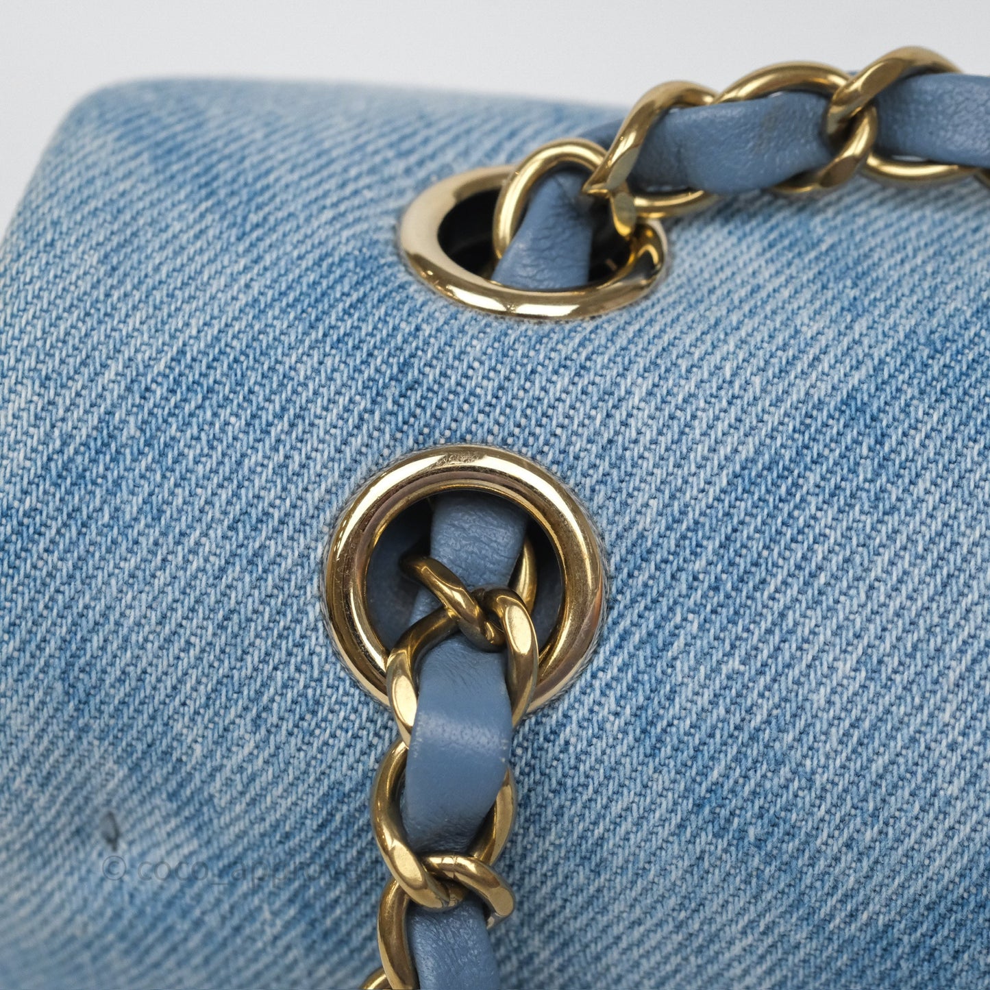 Chanel Quilted Small Double Flap Blue Printed Denim Gold Hardware
