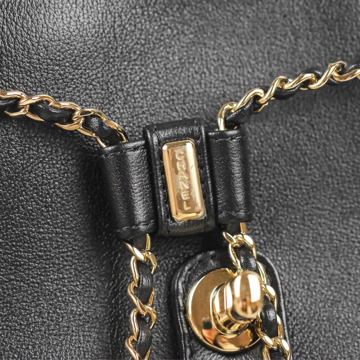 Chanel Duma Backpack Large Black Calfskin Gold Hardware 23P