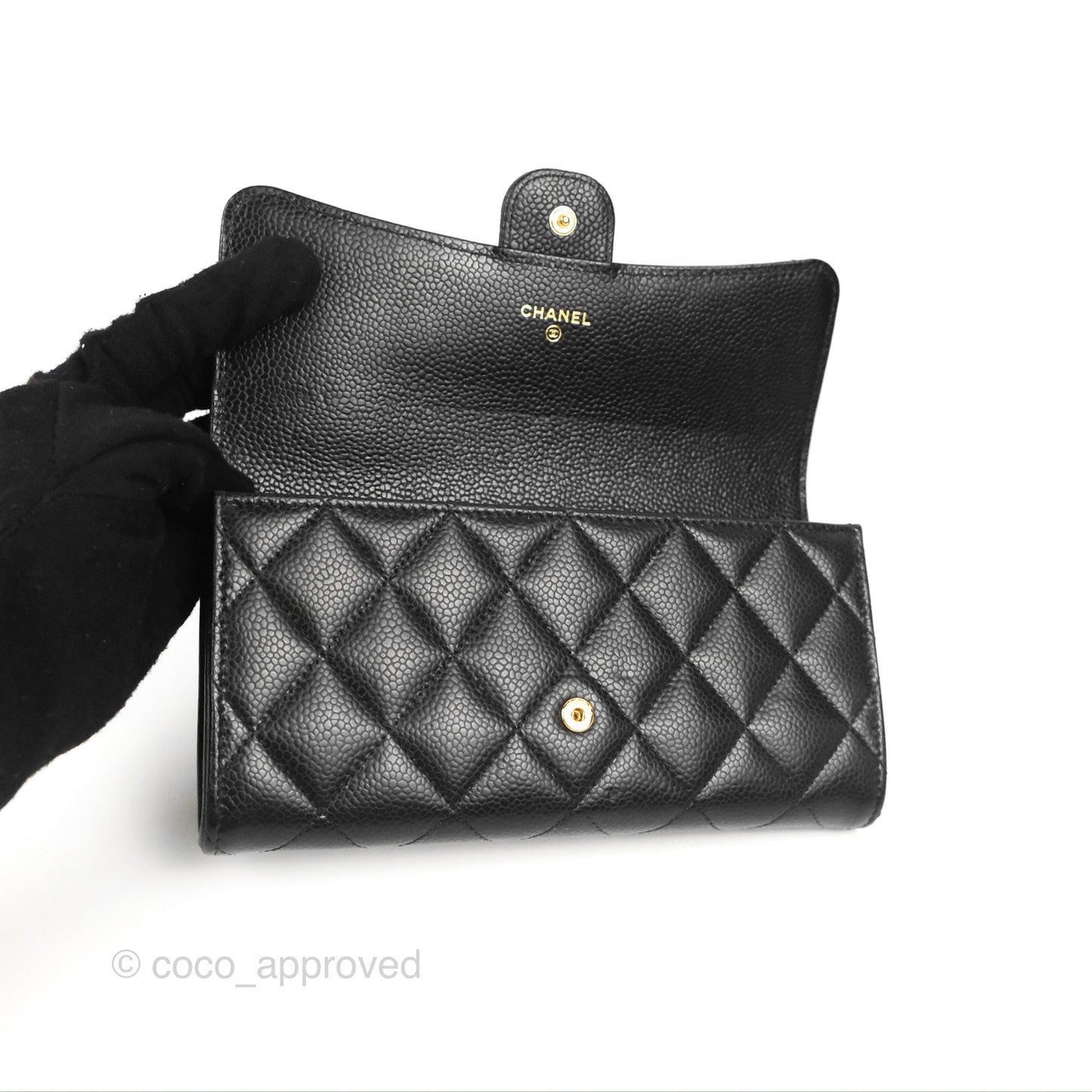 Chanel Quilted Classic Zip Long Wallet Black Caviar Gold Hardware