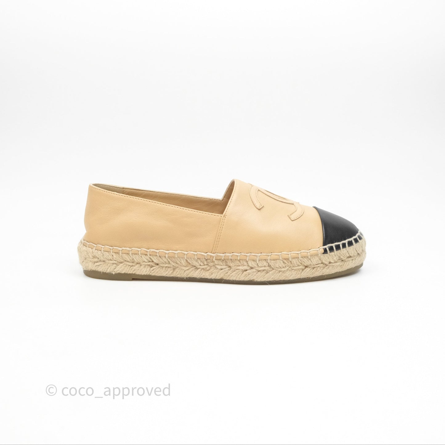 Chanel CC Espadrilles Beige Black Lambskin Size 38