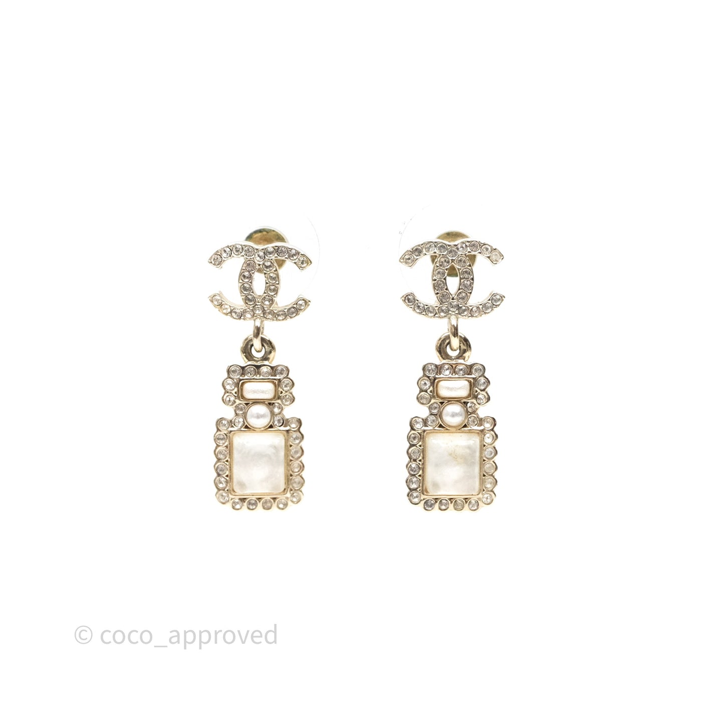Chanel CC Crystal Perfume Bottle Earrings Gold Tone 21K