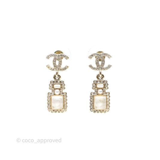 Chanel CC Crystal Perfume Bottle Earrings Gold Tone 21K