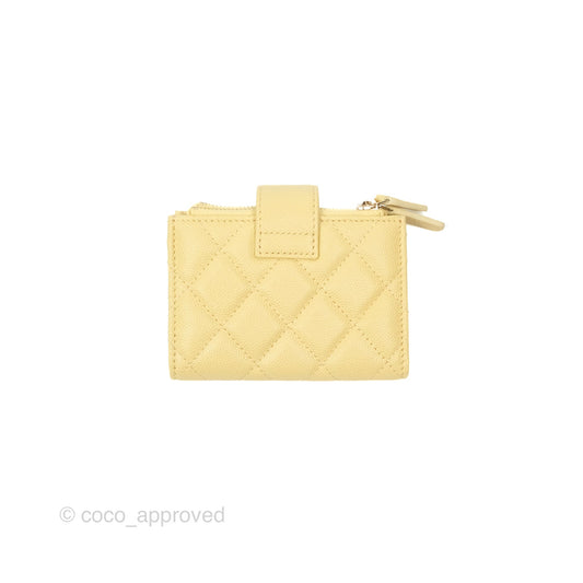 Chanel Classic Double Zip Card Case Yellow Caviar Gold Hardware