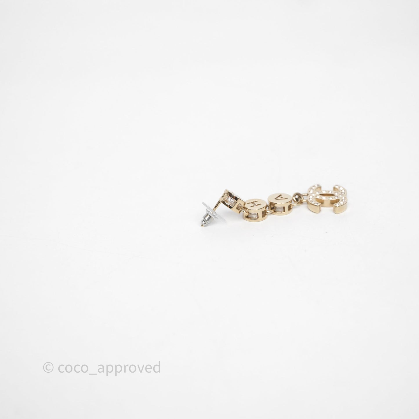 Chanel CC Logo Crystal Gold Tone Drop Earrings 24B