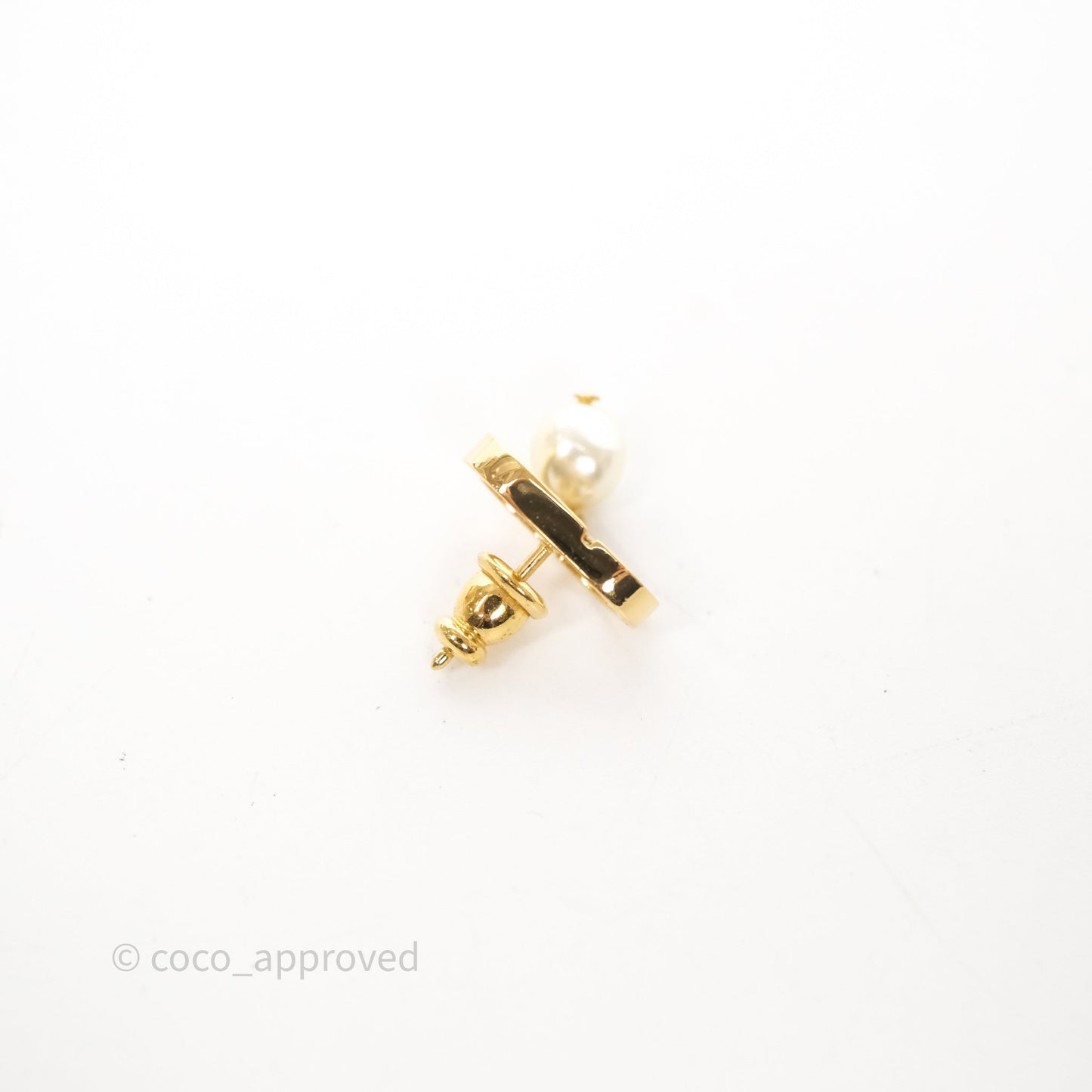 Christian Dior Petit CD Pearl Earrings Gold Tone