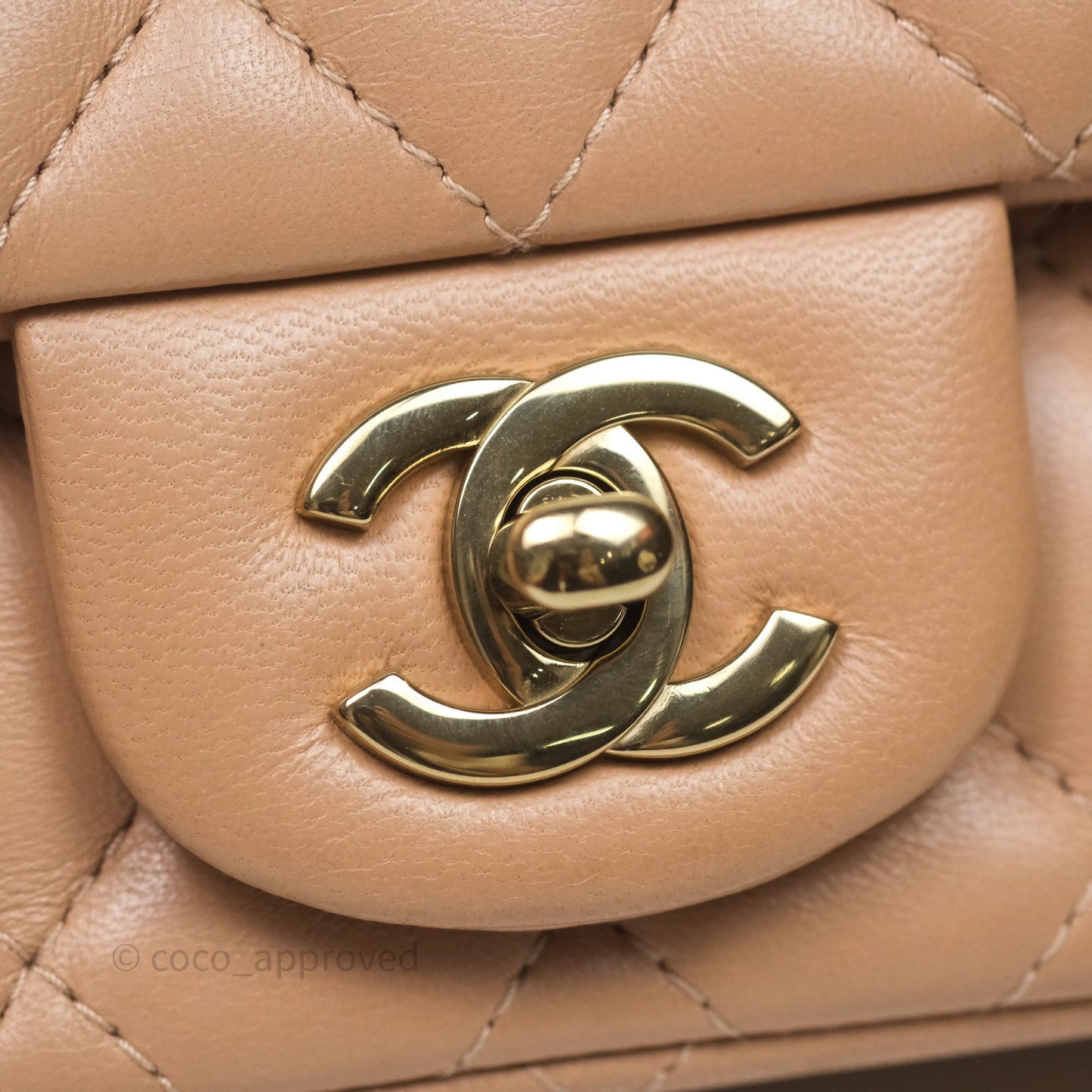 Chanel Mini Square Flap Quilted Beige Lambskin Gold Hardware