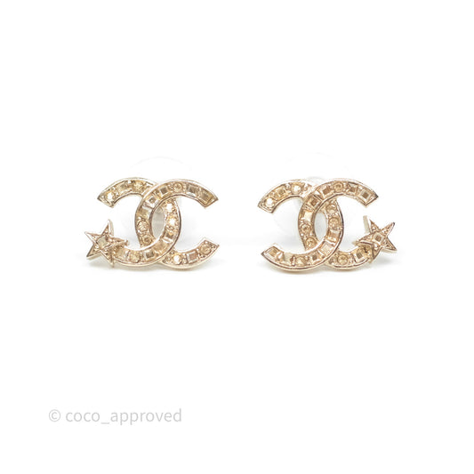 Chanel CC Crystals Star Earrings Gold Tone 21S