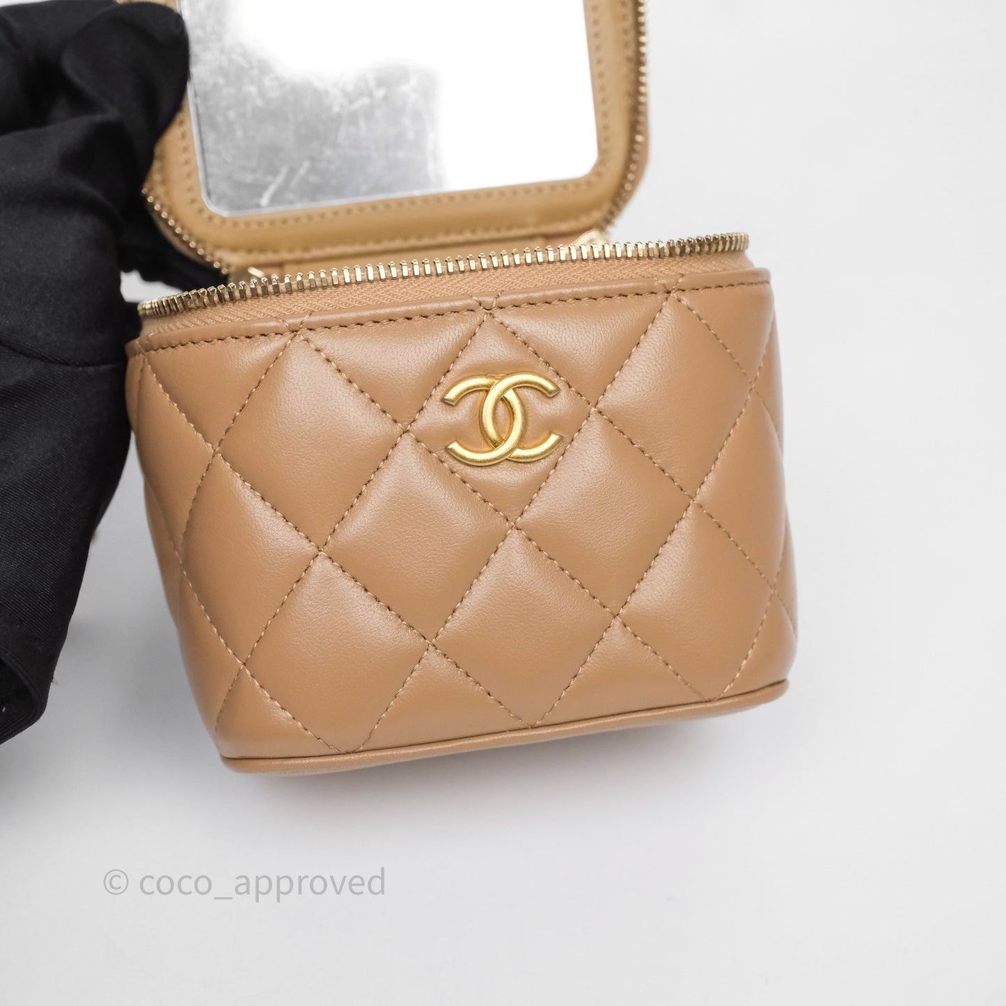 Chanel Mini Metal Top Handle Vanity With Chain Dark Beige Lambskin Aged Gold Hardware