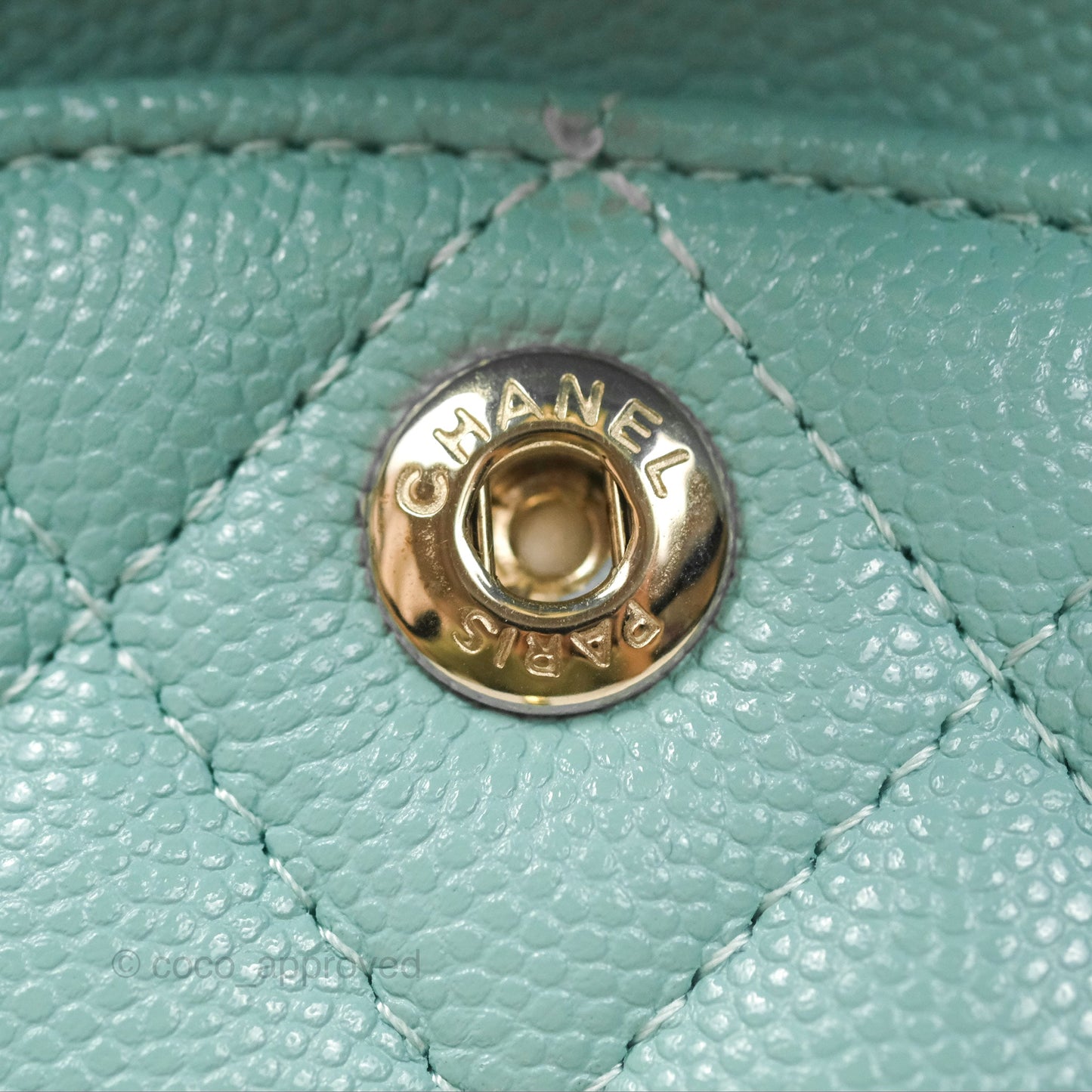 Chanel Small Classic Quilted Flap Tiffany Green Caviar Gold Hardware
