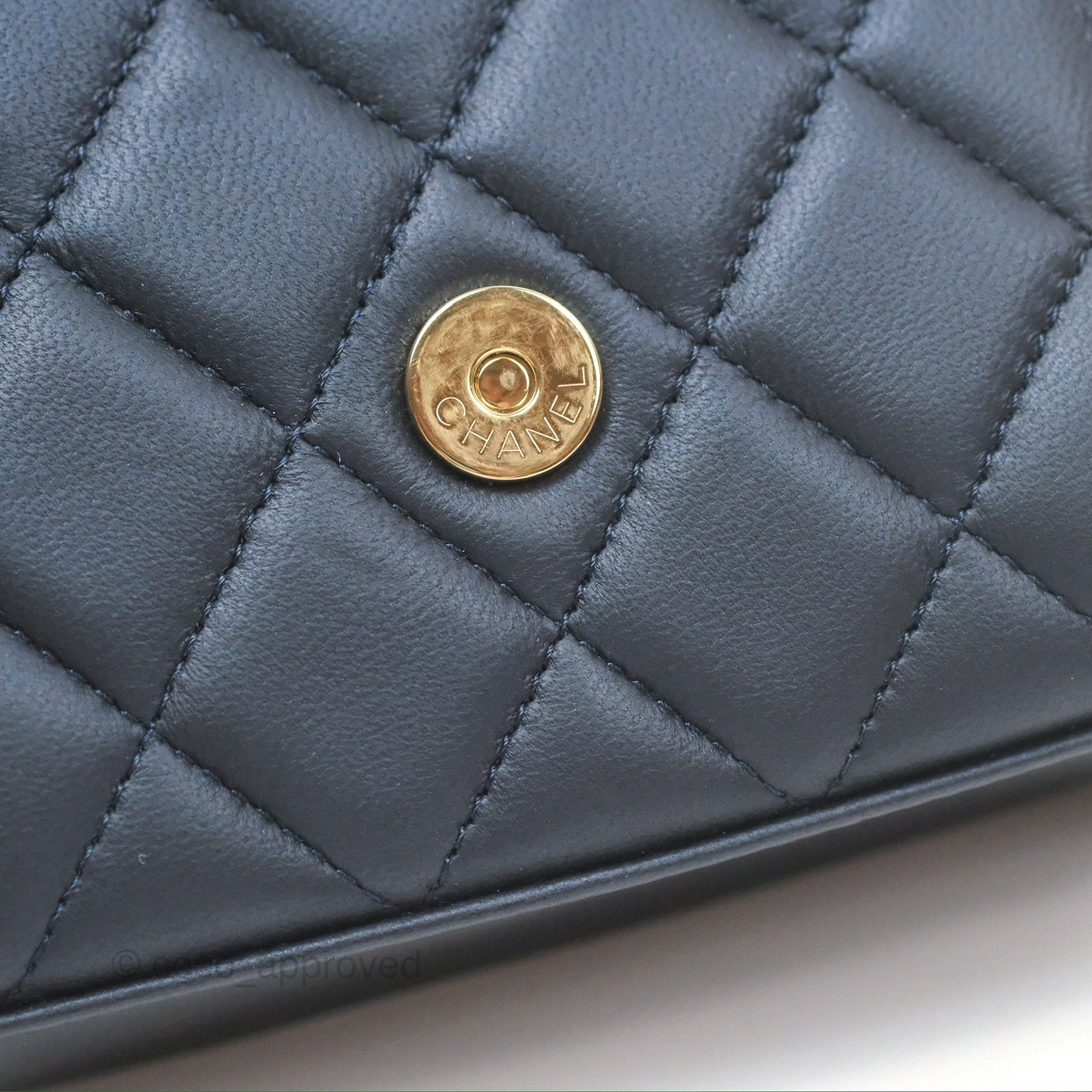 Chanel Mini Handle Clutch With Chain Iridescent Dark Navy Lambskin Gold Hardware