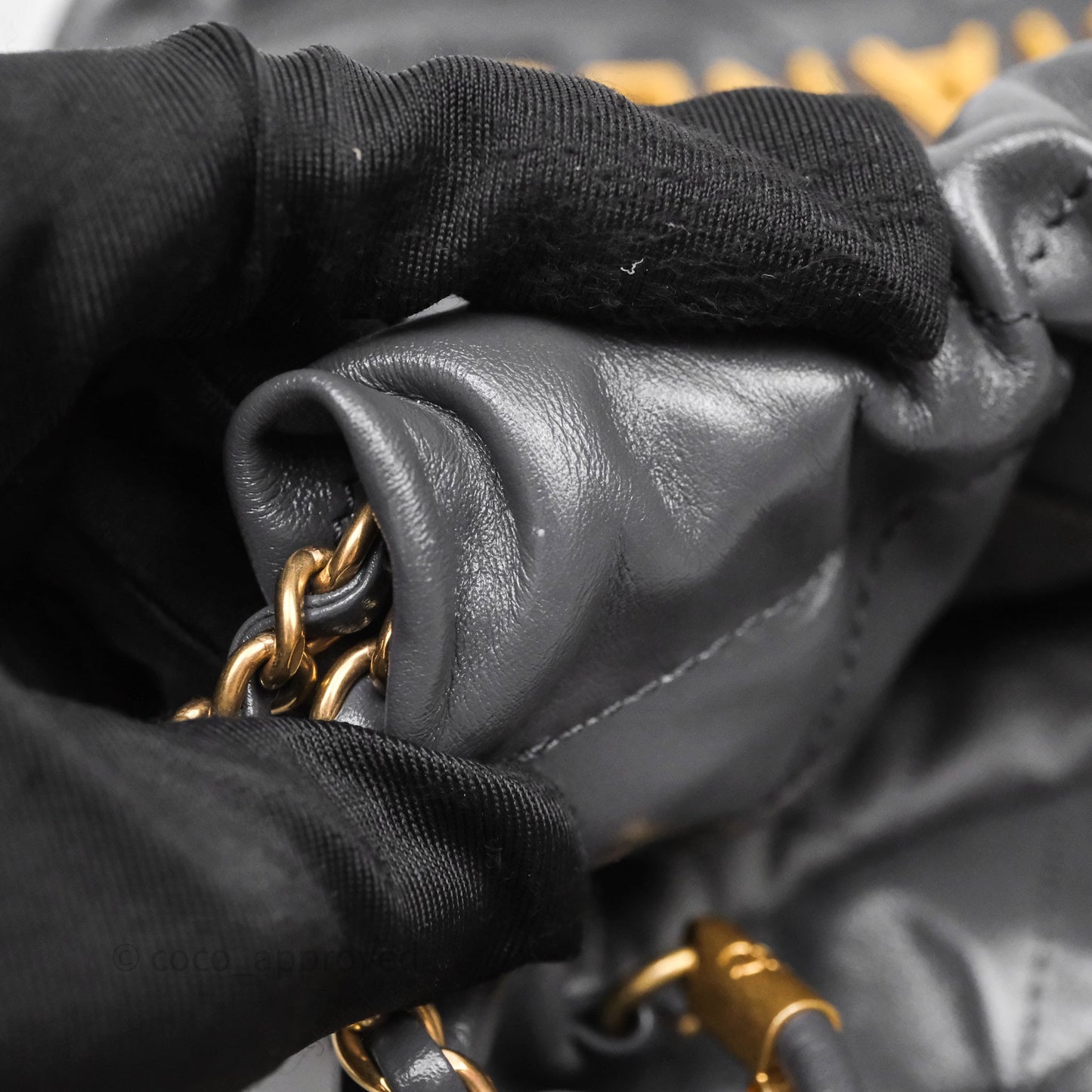 Chanel 22 Mini Bag Dark Grey Shiny Crumpled Calfskin Aged Gold Hardware