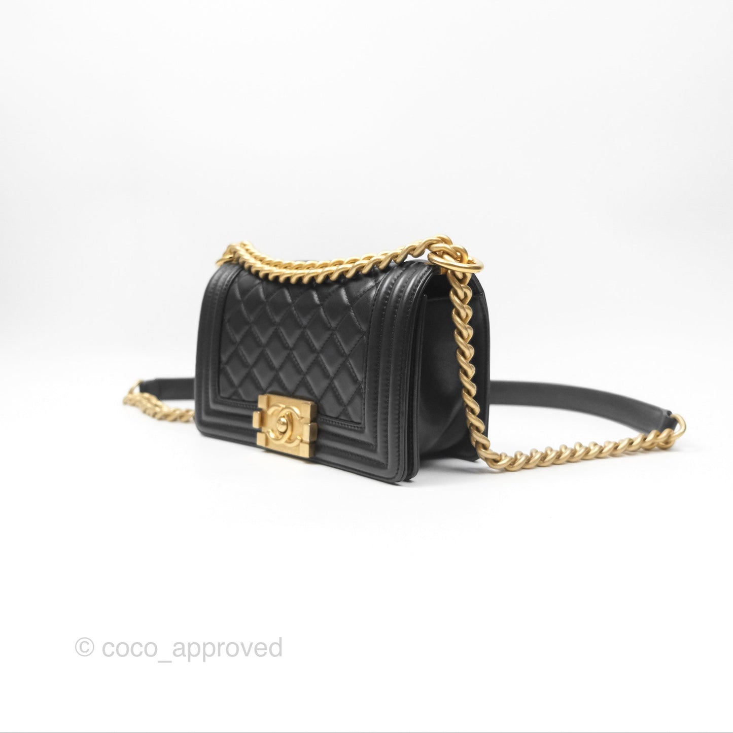 Chanel Small Boy Black Calfskin Aged Gold Hardware