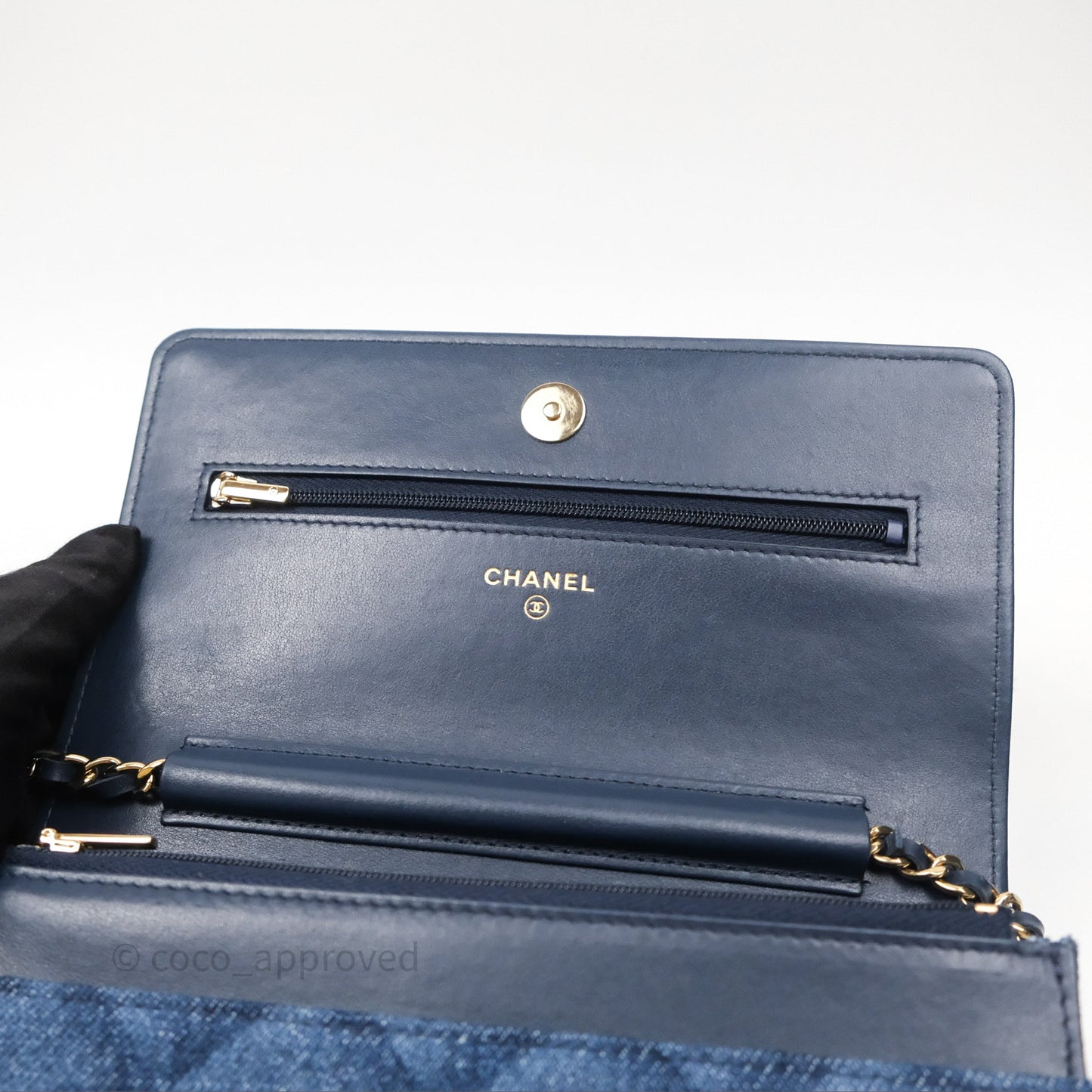 Chanel Quilted Classic Wallet on Chain WOC Denim Gold Hardware