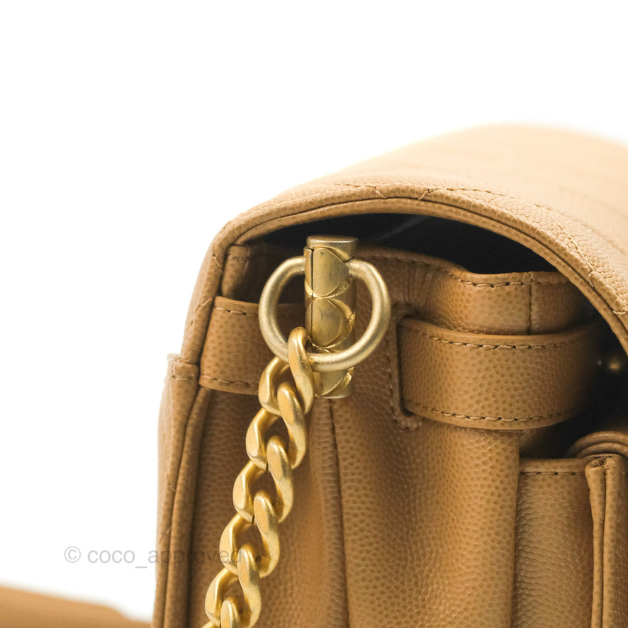 Chanel Mini Messenger Bag Beige Caviar Gold Hardware 21K