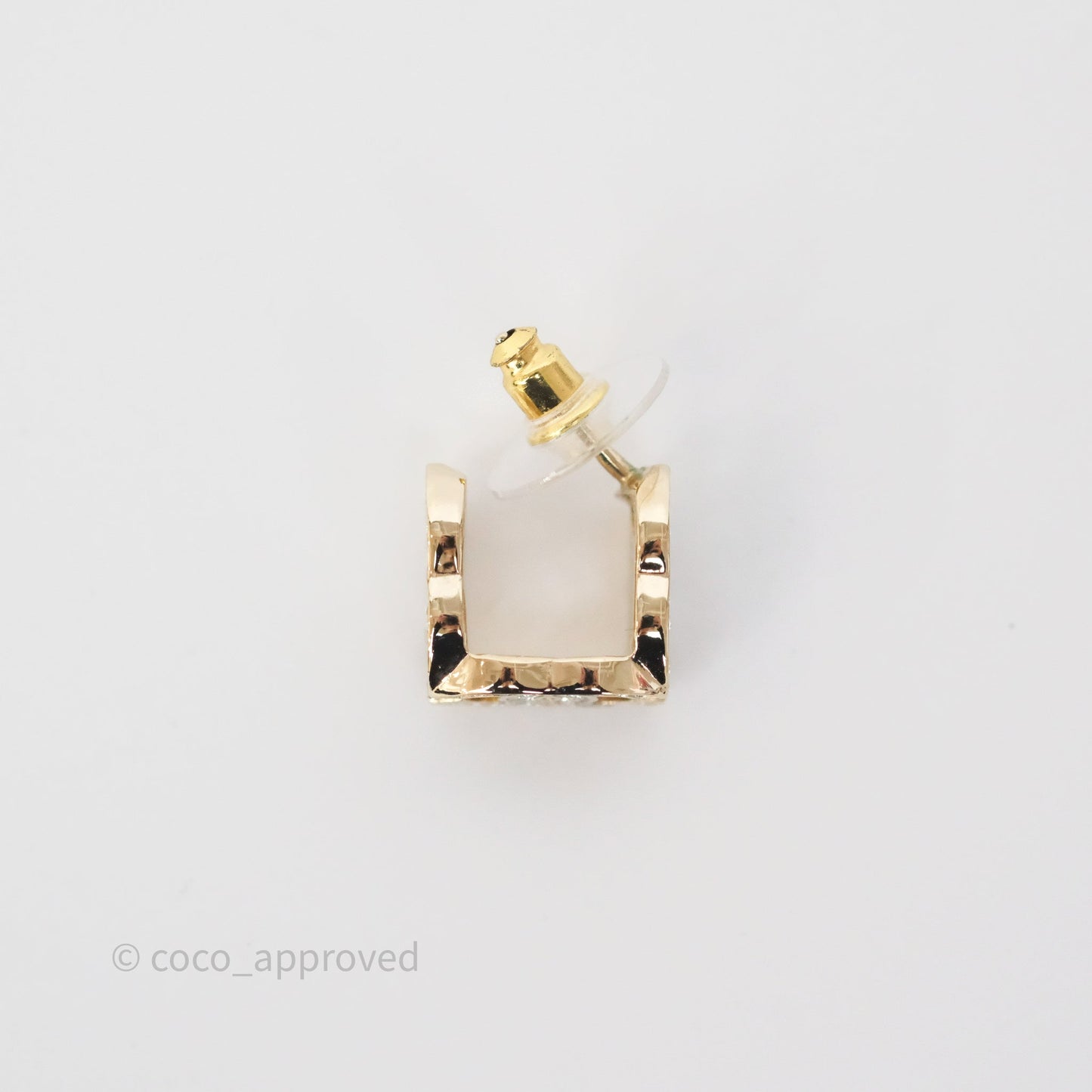 Chanel CC Crystals Square Earrings Gold Tone 23B