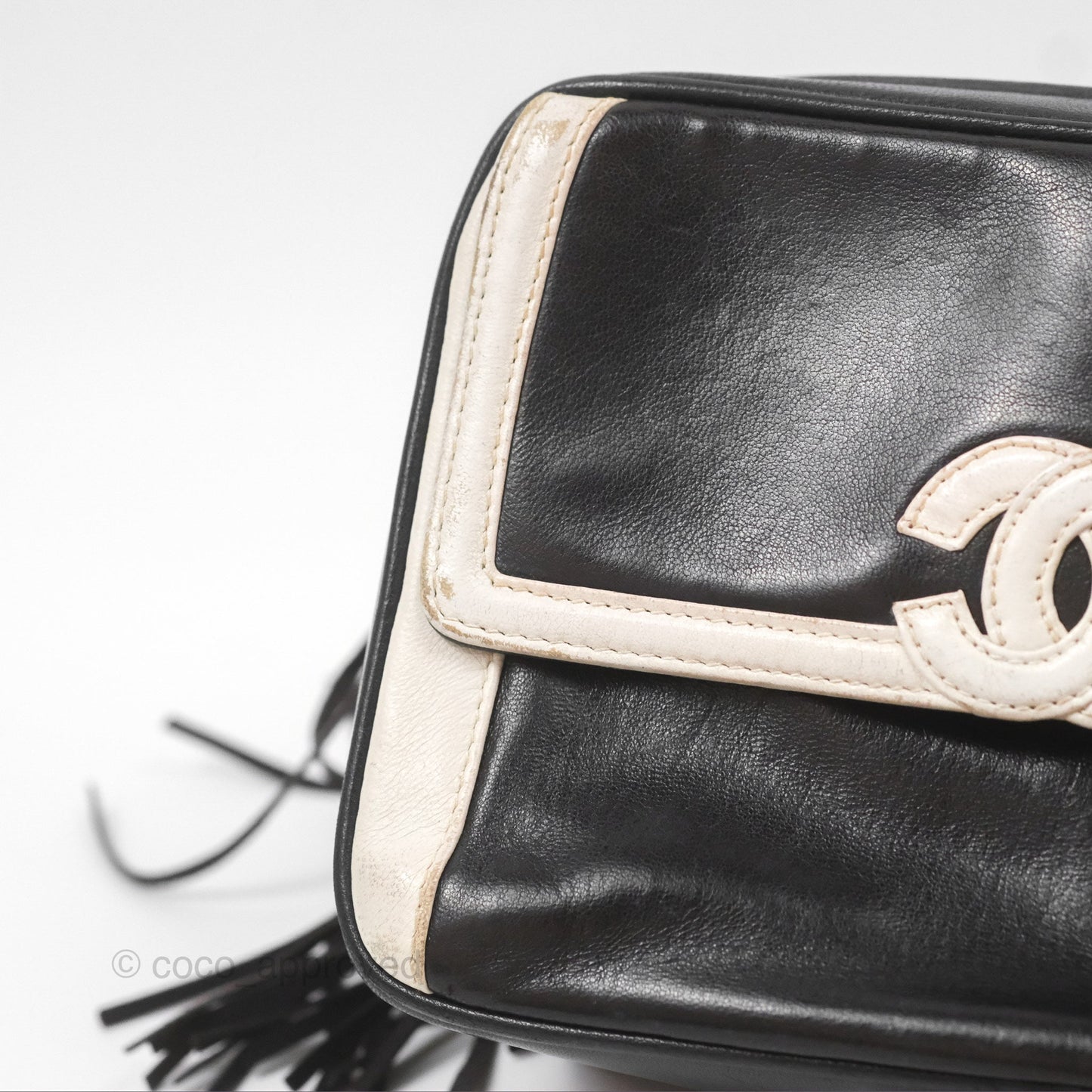 Chanel Vintage White CC Camera Bag Black Lambskin Gold Hardware