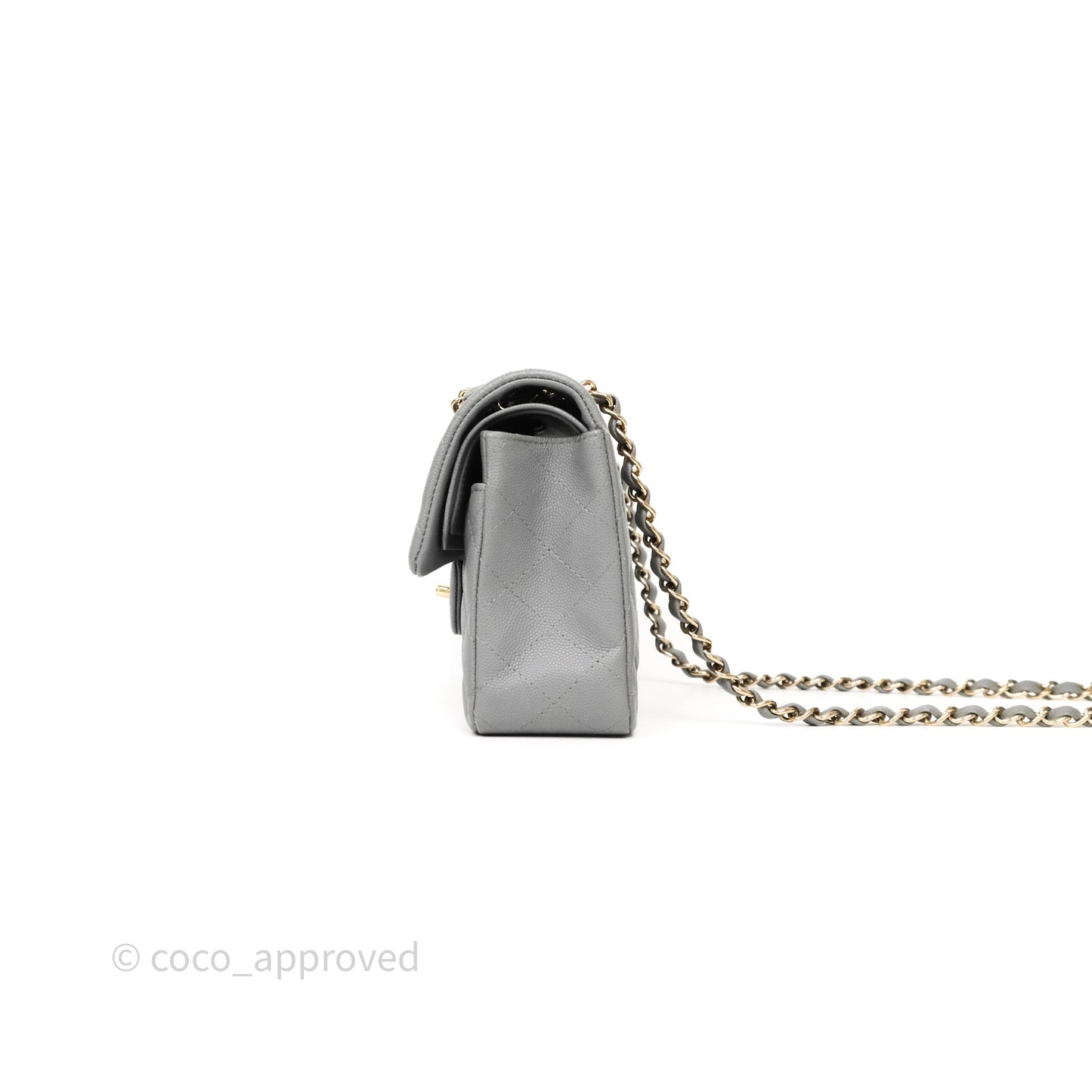 Chanel Small Classic Flap Quilted Grey Caviar Gold Hardware