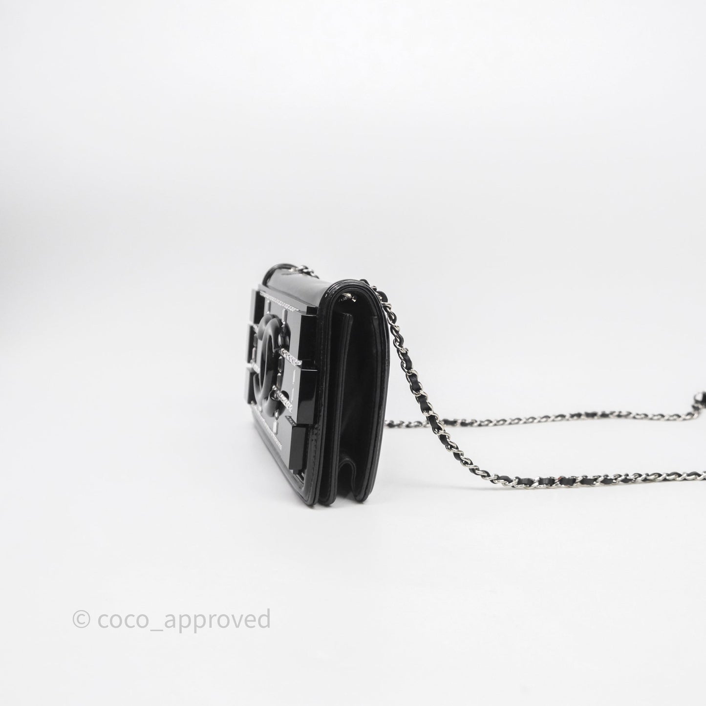 Chanel Crystal Lego Brick Shoulder Bag Black Plexiglass Patent Silver Hardware