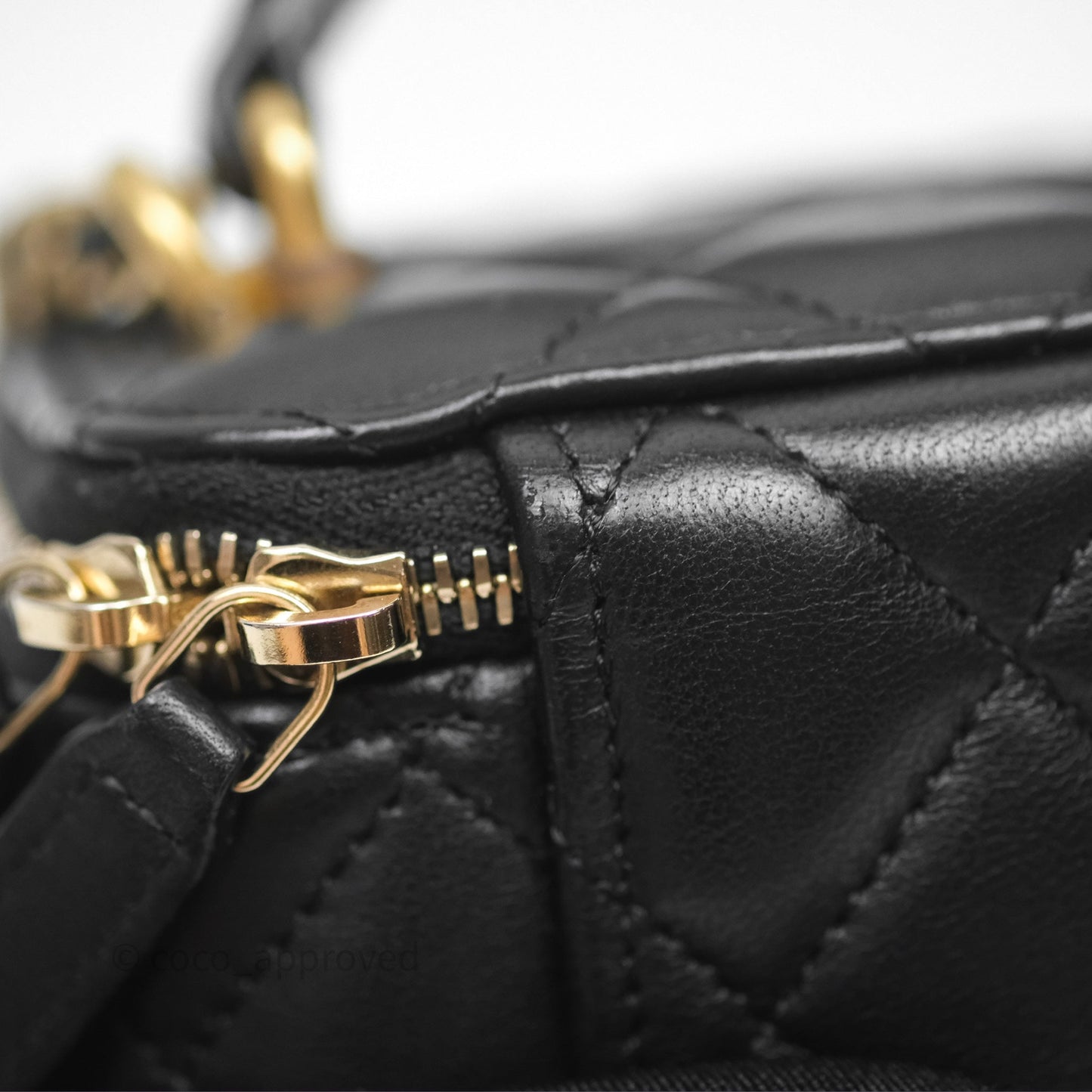 Chanel Mini Metal Top Handle Vanity With Chain Black Lambskin Aged Gold Hardware