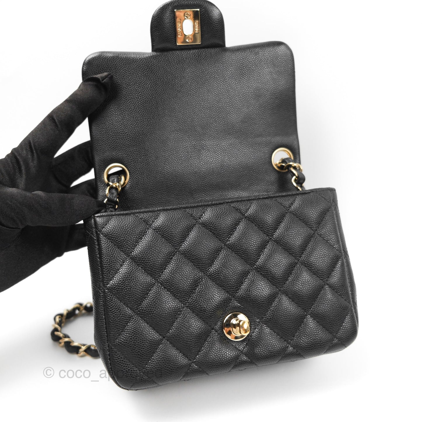 Chanel Quilted Mini Square Flap Black Caviar Gold Hardware